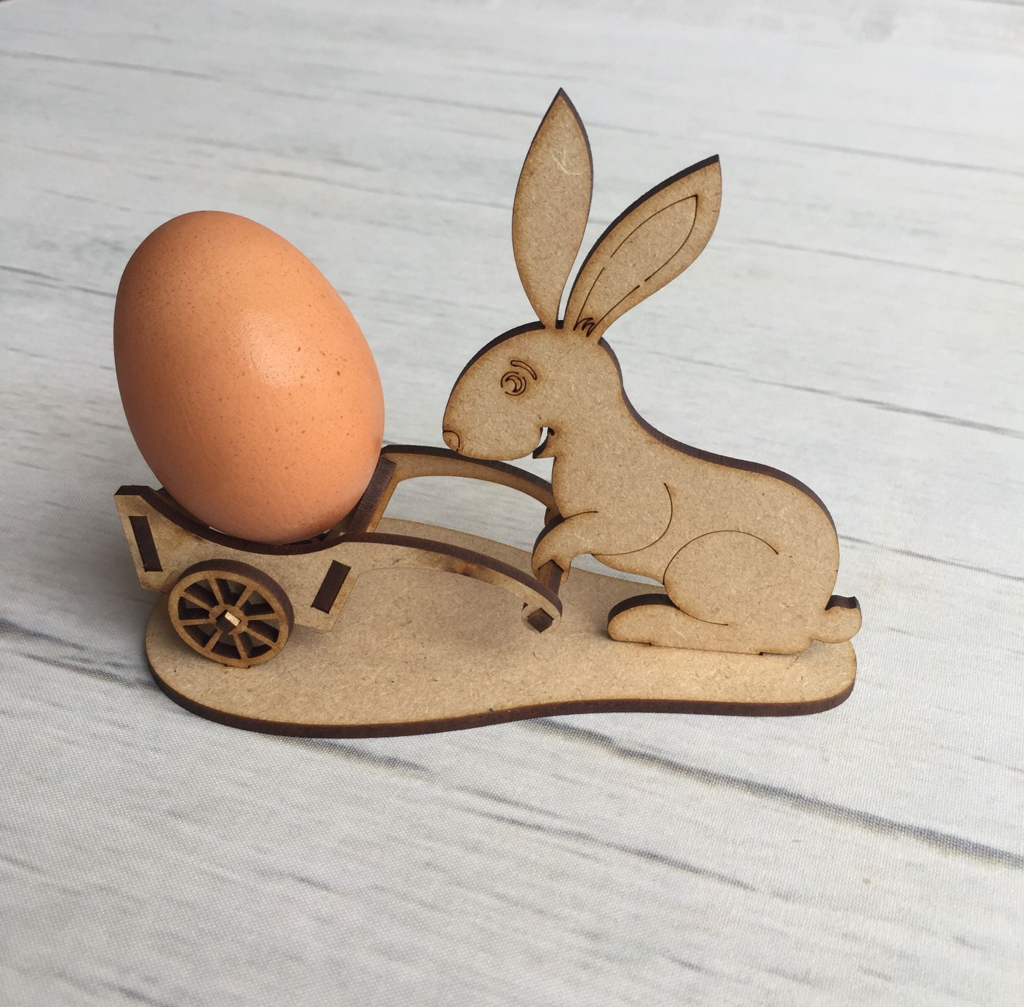 Easter bunny wheelbarrow egg cup Wooden Craft Shape