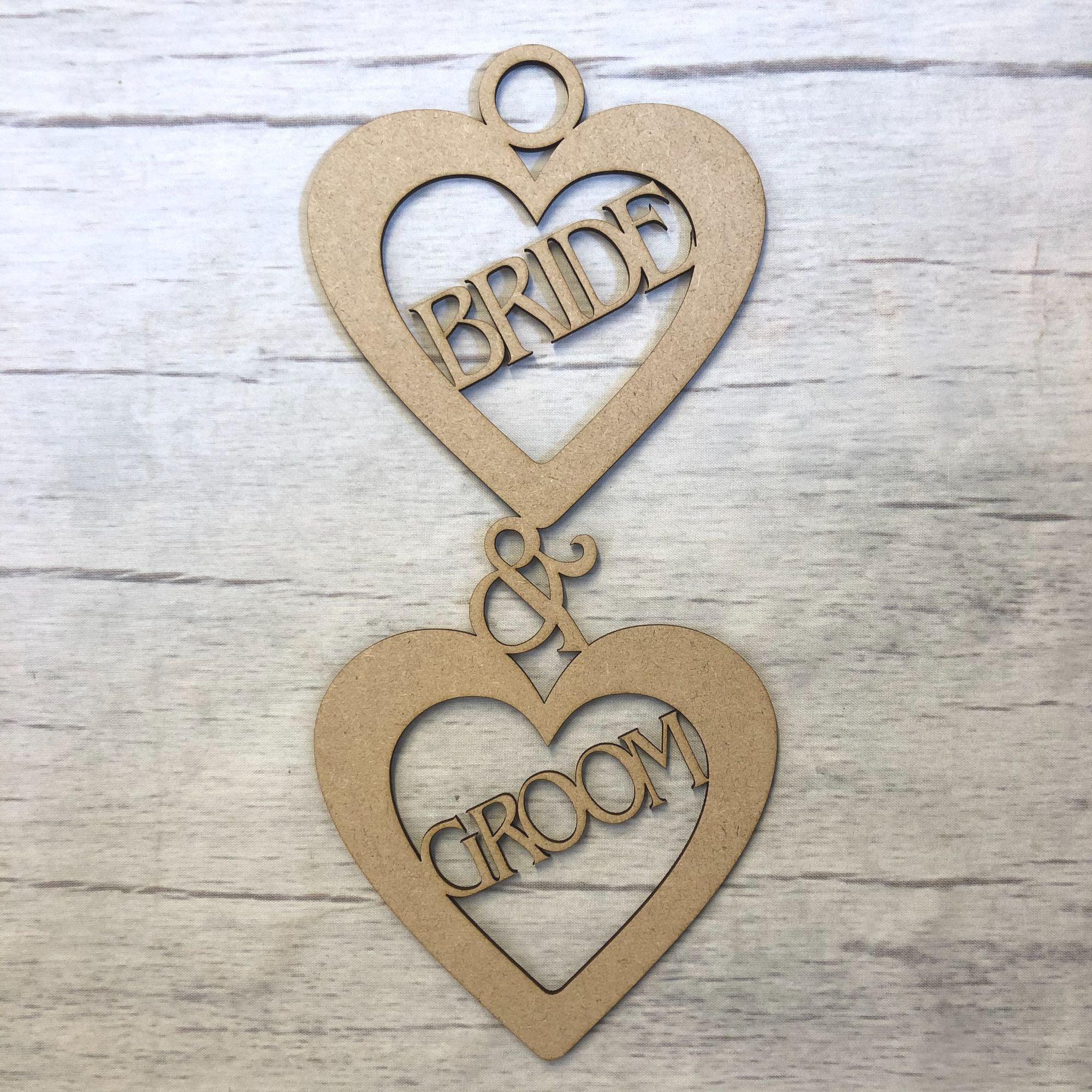 Hanging hearts - 'Bride & Groom' Wooden Craft Shape