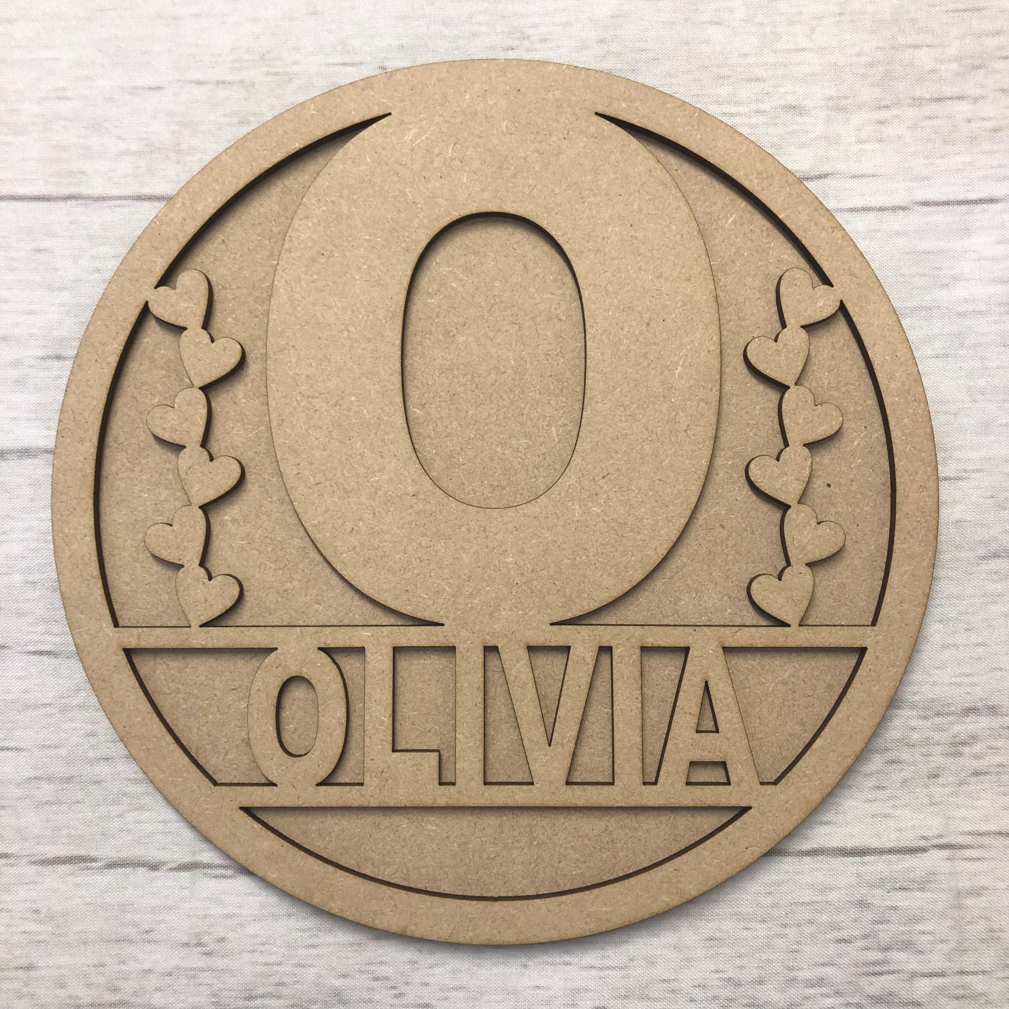 Hoop Plaque  - Name Customised (Initial Heart) Wooden Craft Shape