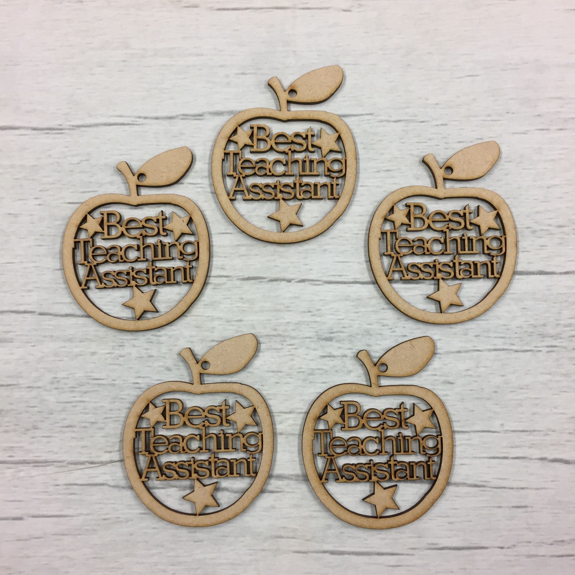 Best Teaching Assistant' apple hangers - set of 5 Wooden Craft Shape