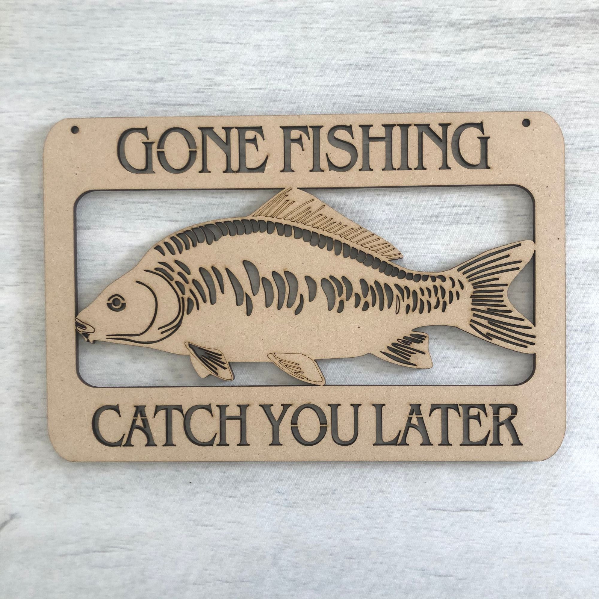Gone Fishing door plaque Wooden Craft Shape