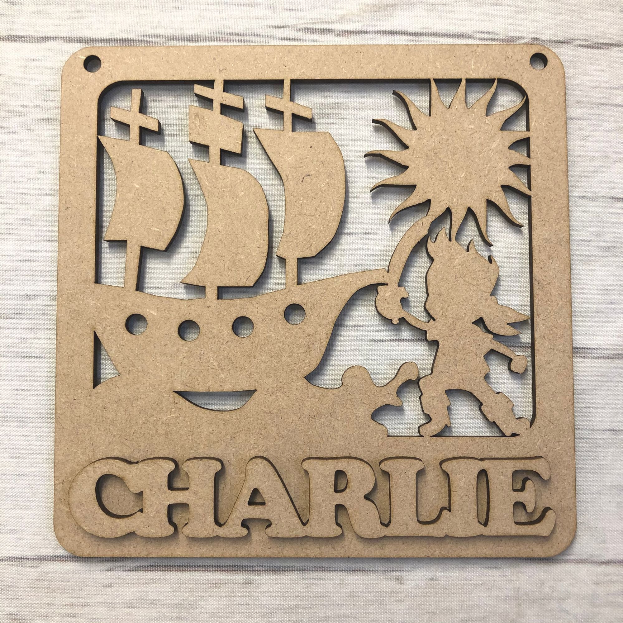 Nursery plaque - Personalised Pirate Ship Wooden Craft Shape