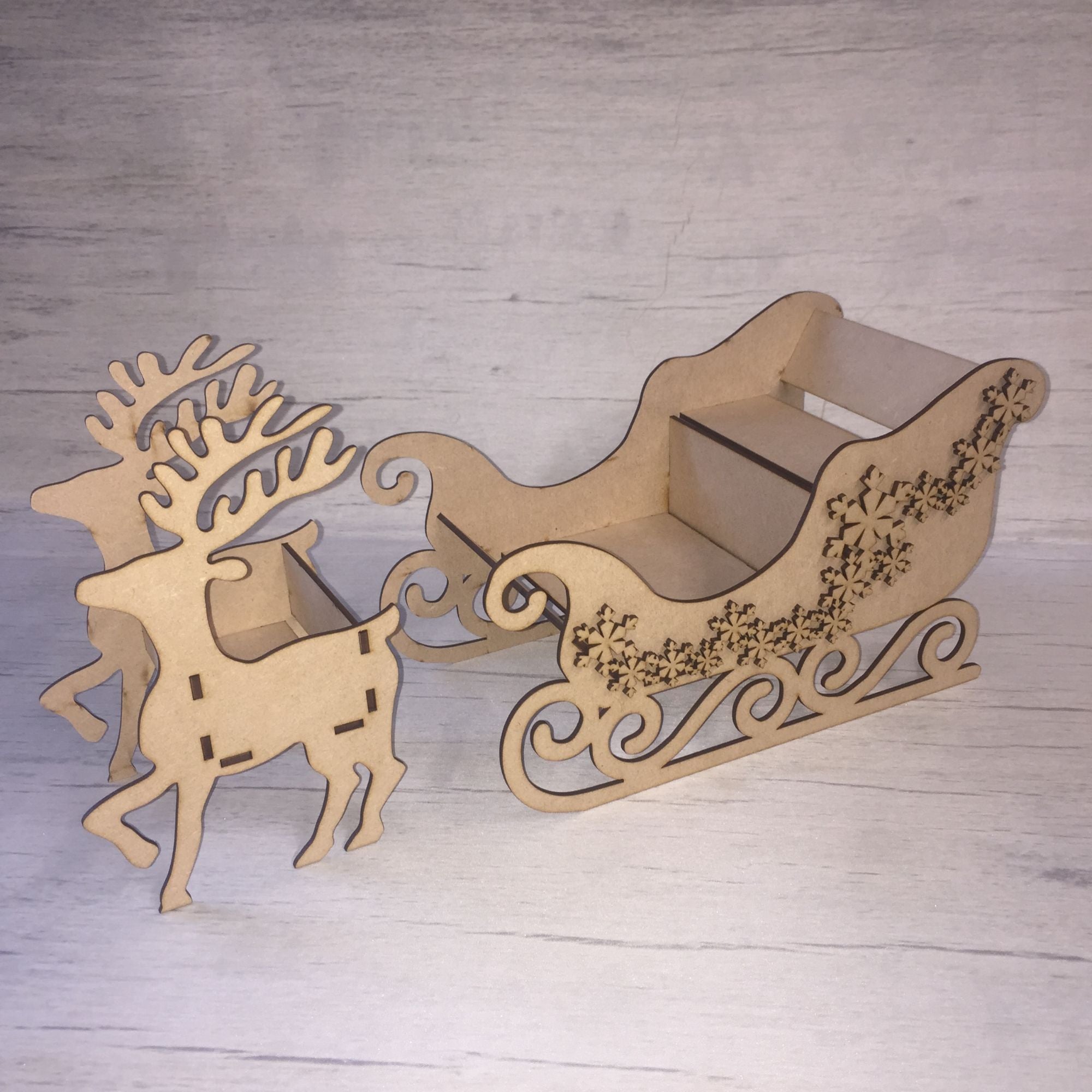 Santa sleigh and reindeer kit - freestanding Wooden Craft Shape
