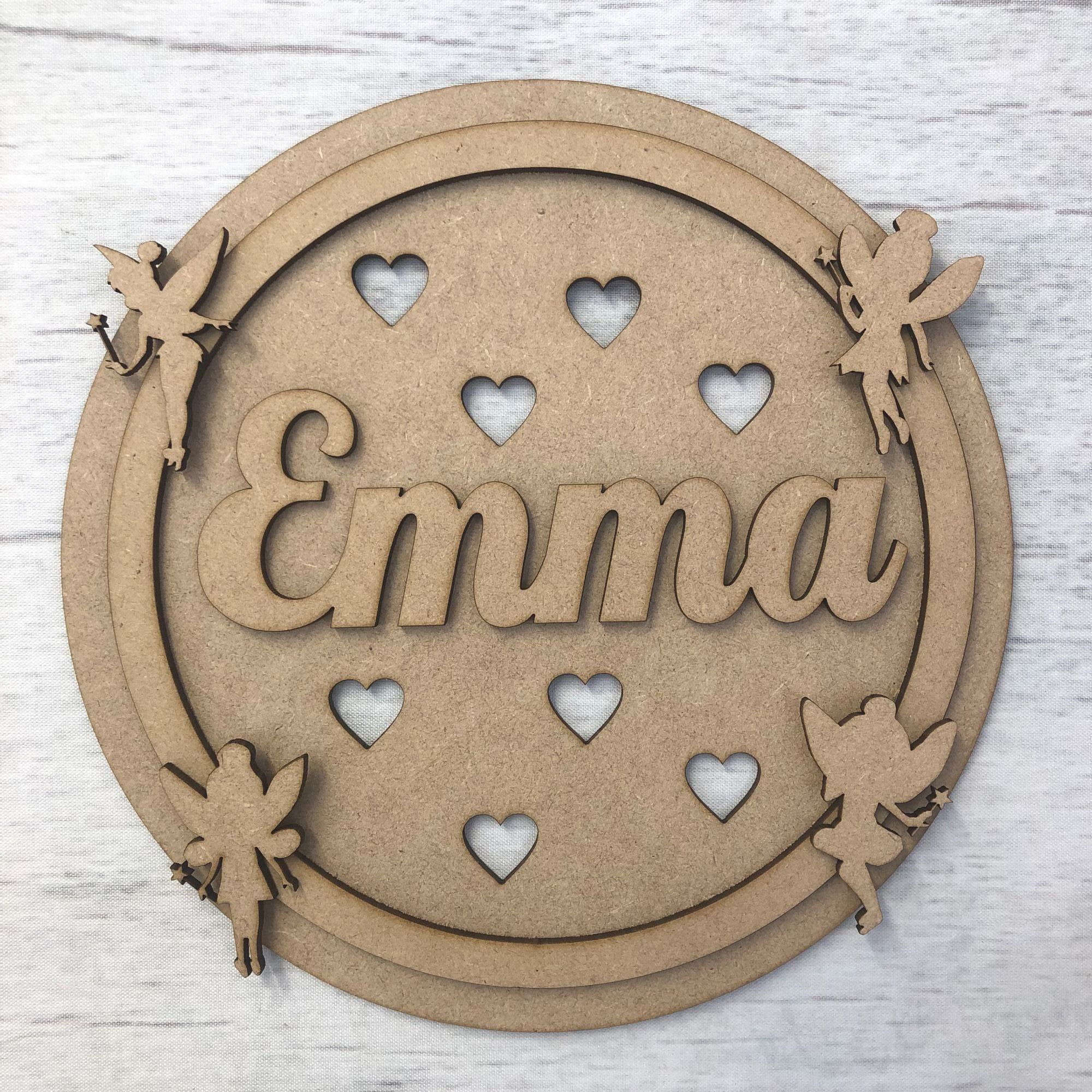 Hoop Plaque  - Name Customised (Fairies) Wooden Craft Shape