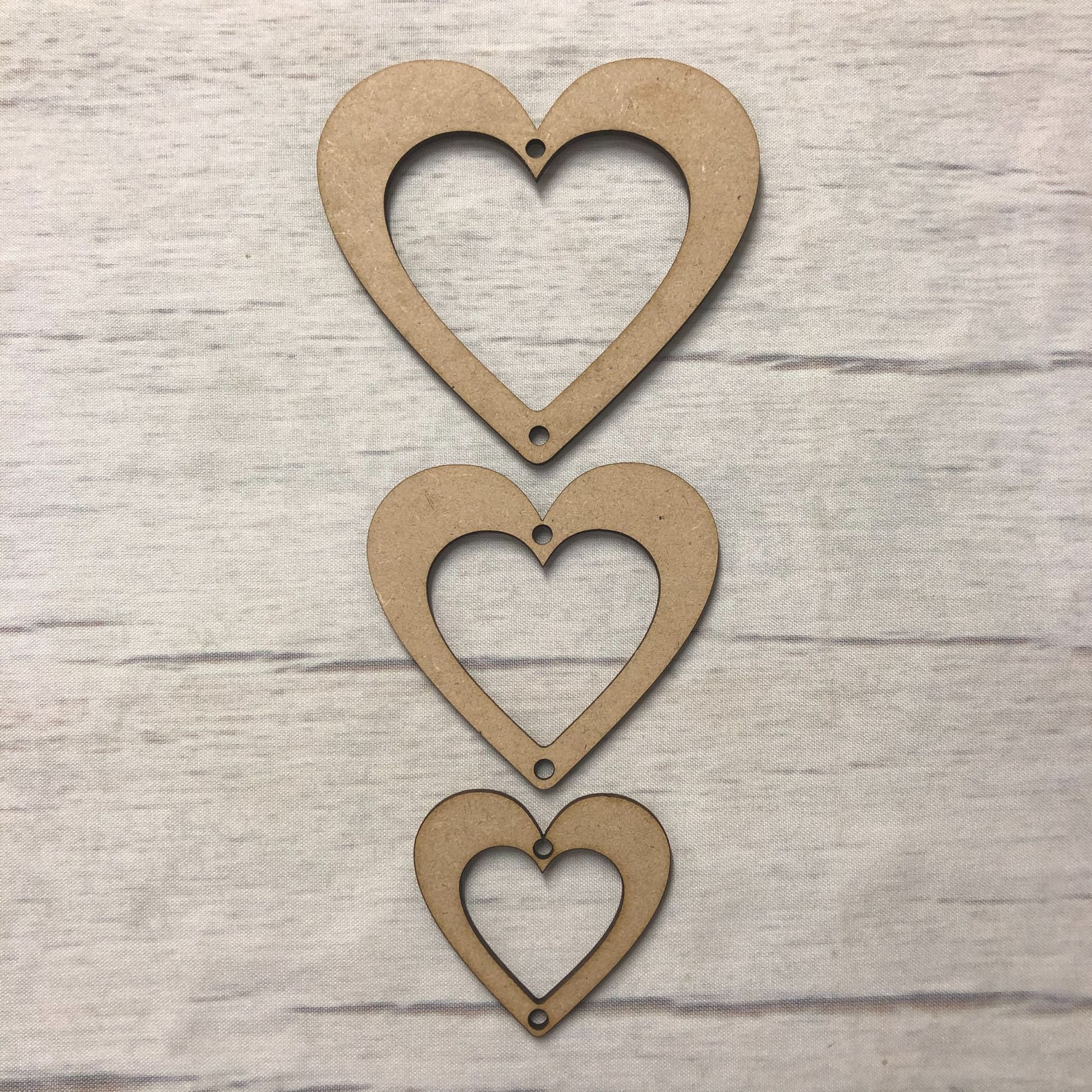 Hanging Hearts - set of 3 Wooden Craft Shape