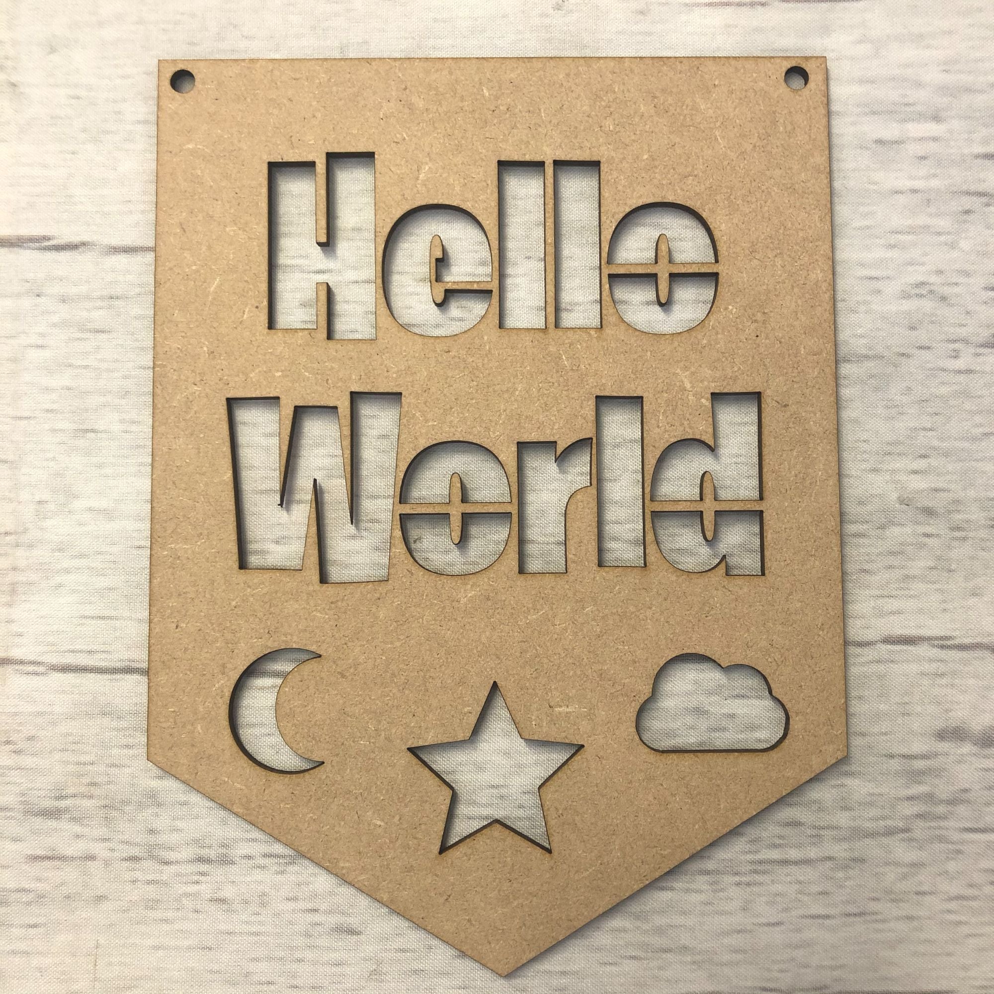 Pennant - Hello World Wooden Craft Shape