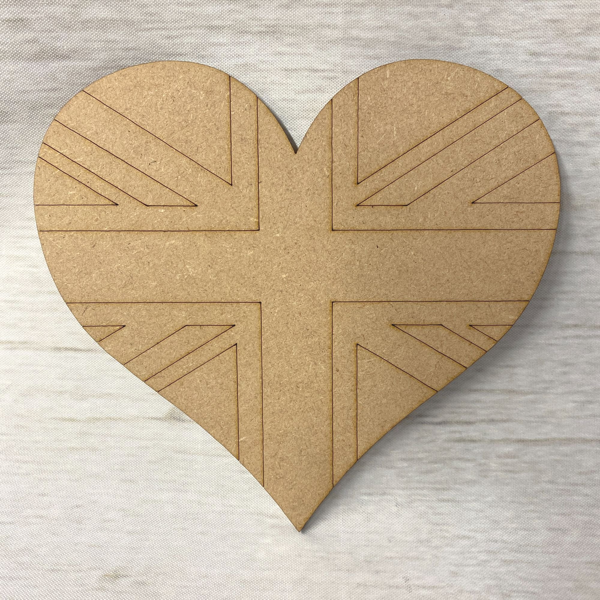 Heart 6 - Union Jack Heart (Engraved) Wooden Craft Shape