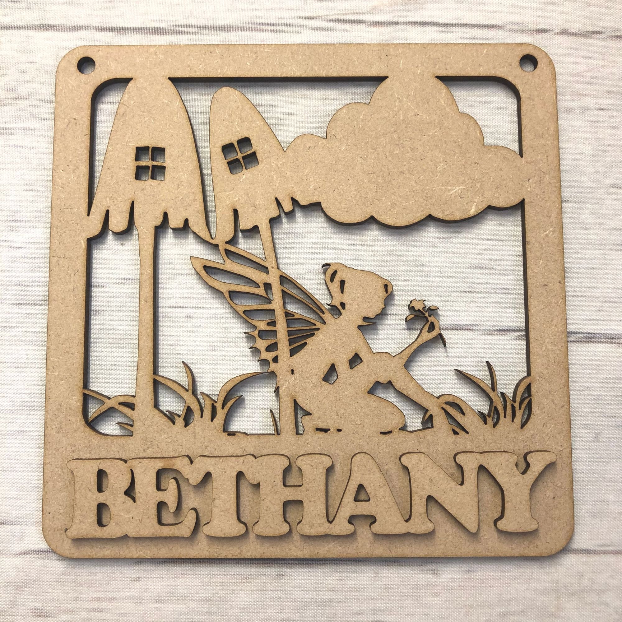 Nursery plaque - Personalised Fairy Garden design Wooden Craft Shape