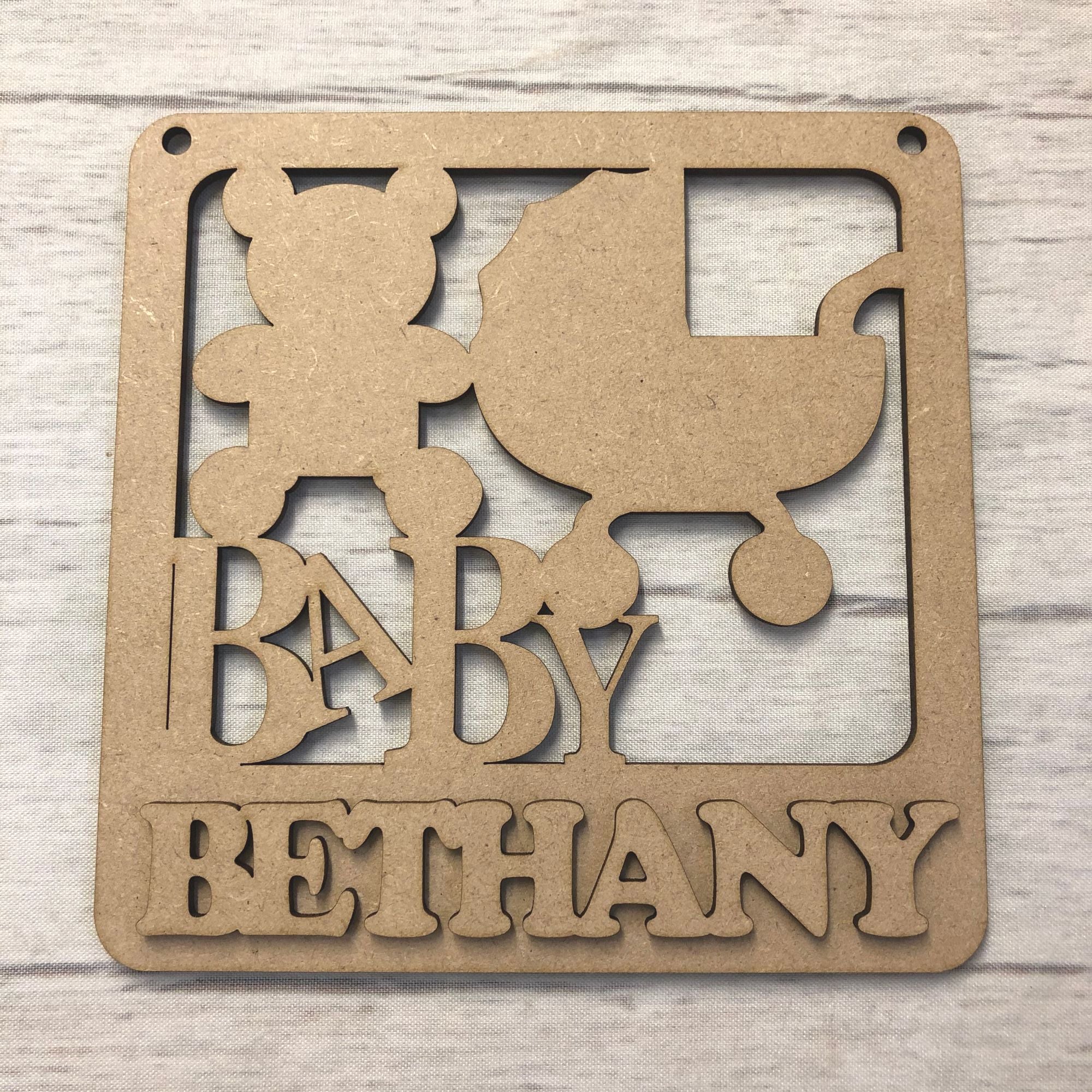 Nursery plaque - Personalised Teddy & Pram design