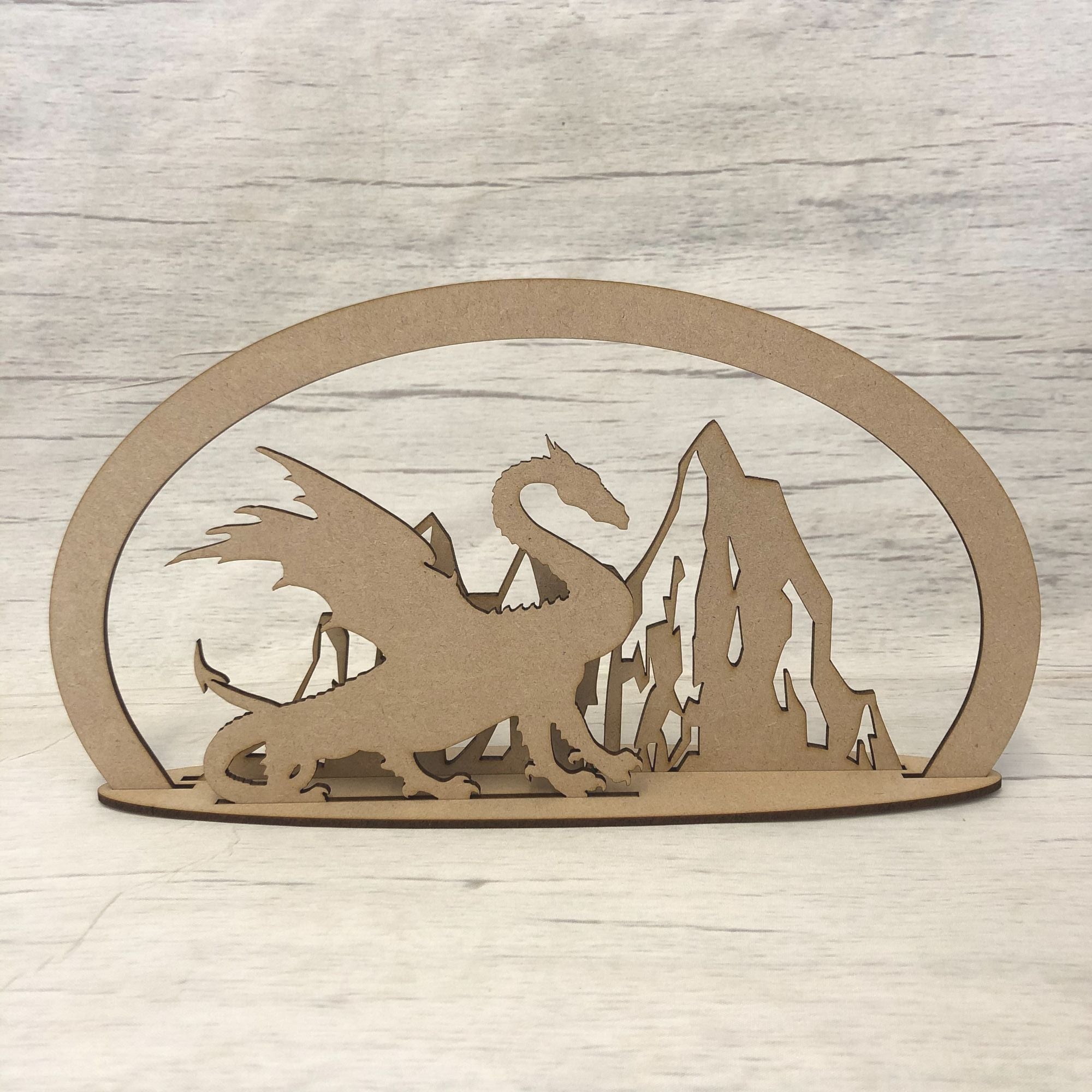 Dragon mountain scene - freestanding Wooden Craft Shape