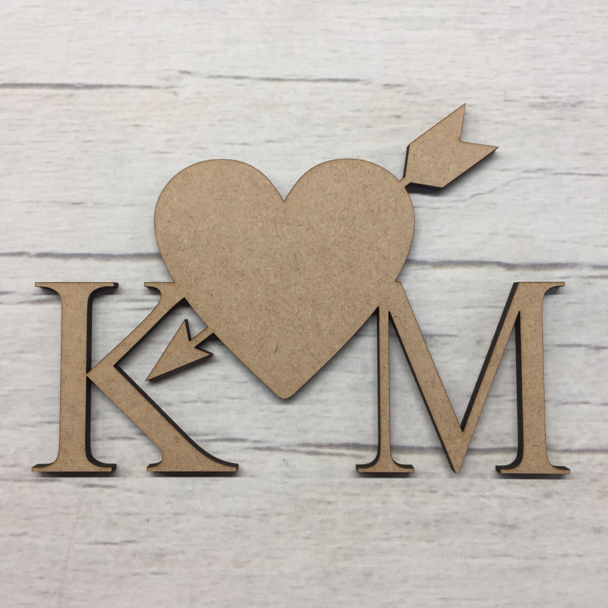 Heart and Arrow - Personalised Initials Wooden Craft Shape