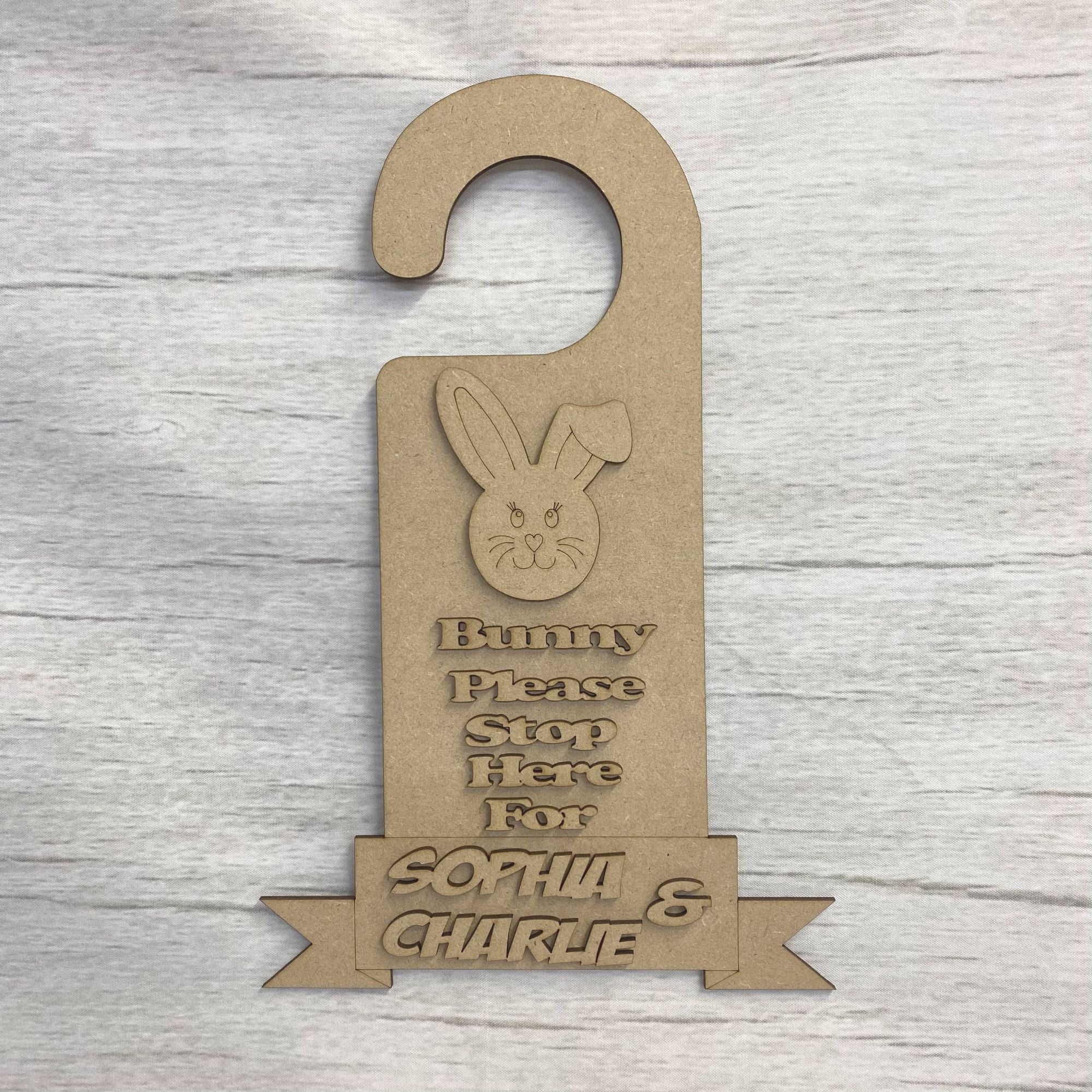 Easter Bunny Stop Here Sign (Hanger) Wooden Craft Shape