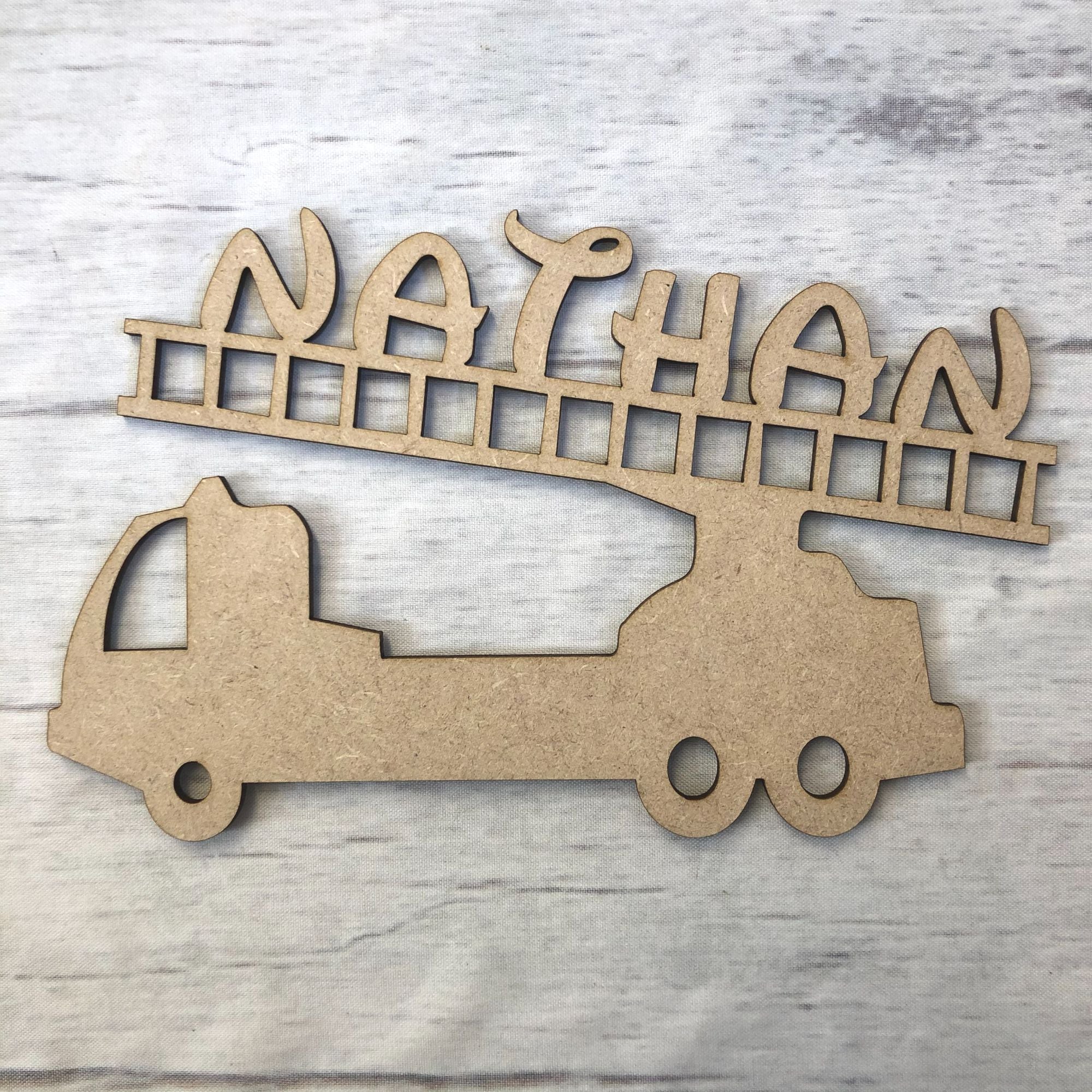 Door plaque - Fire Engine Name Plaque - Customised Wooden Craft Shape