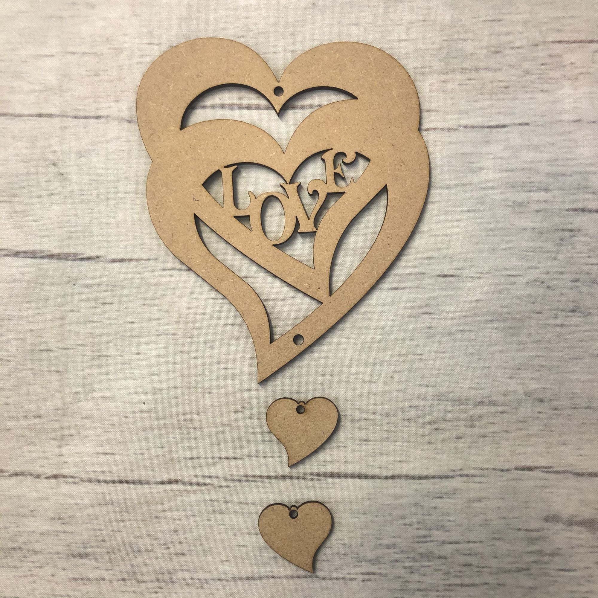 Hanging heart - 'Love' 1 Wooden Craft Shape