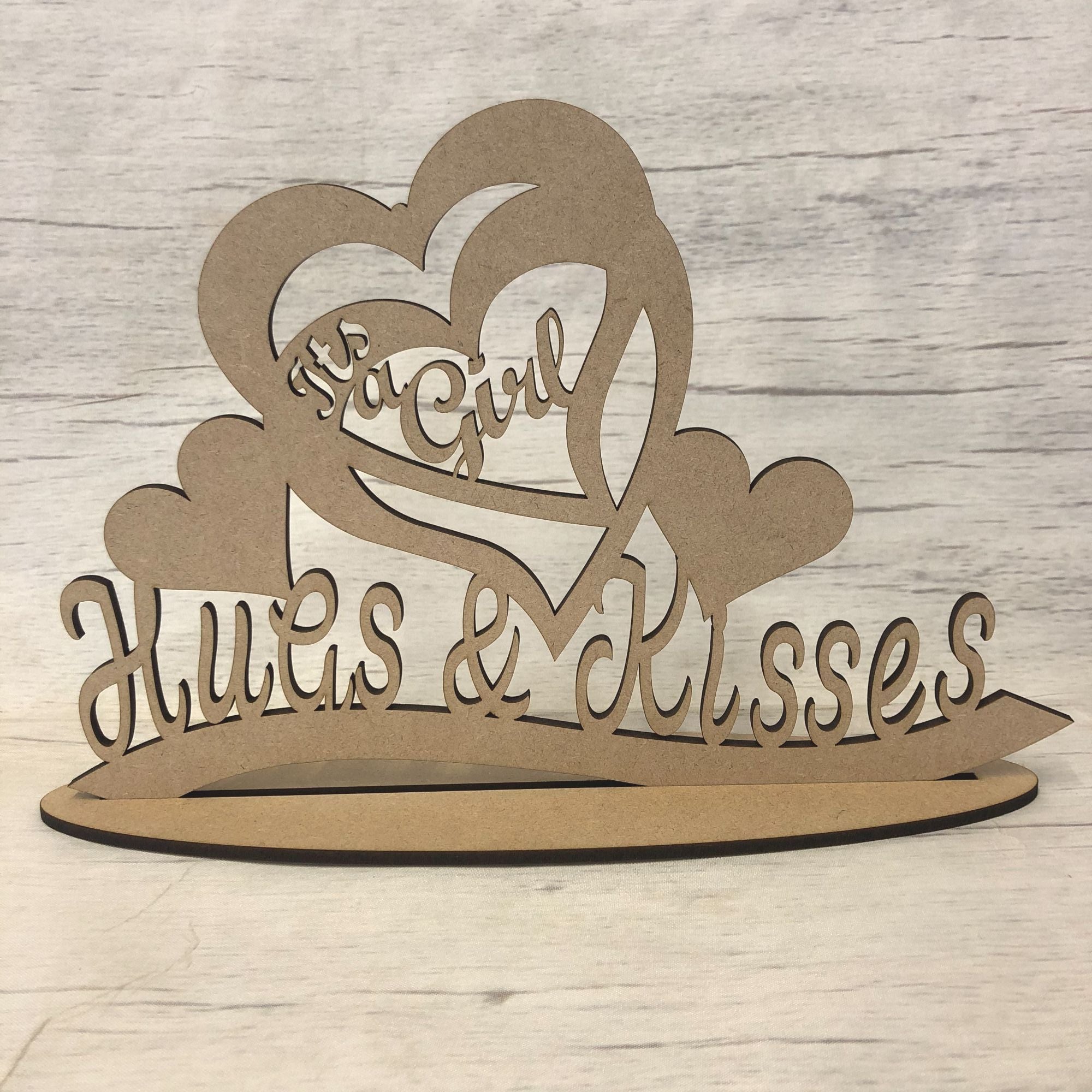 Free standing plaque - 'it's a girl' Wooden Craft Shape