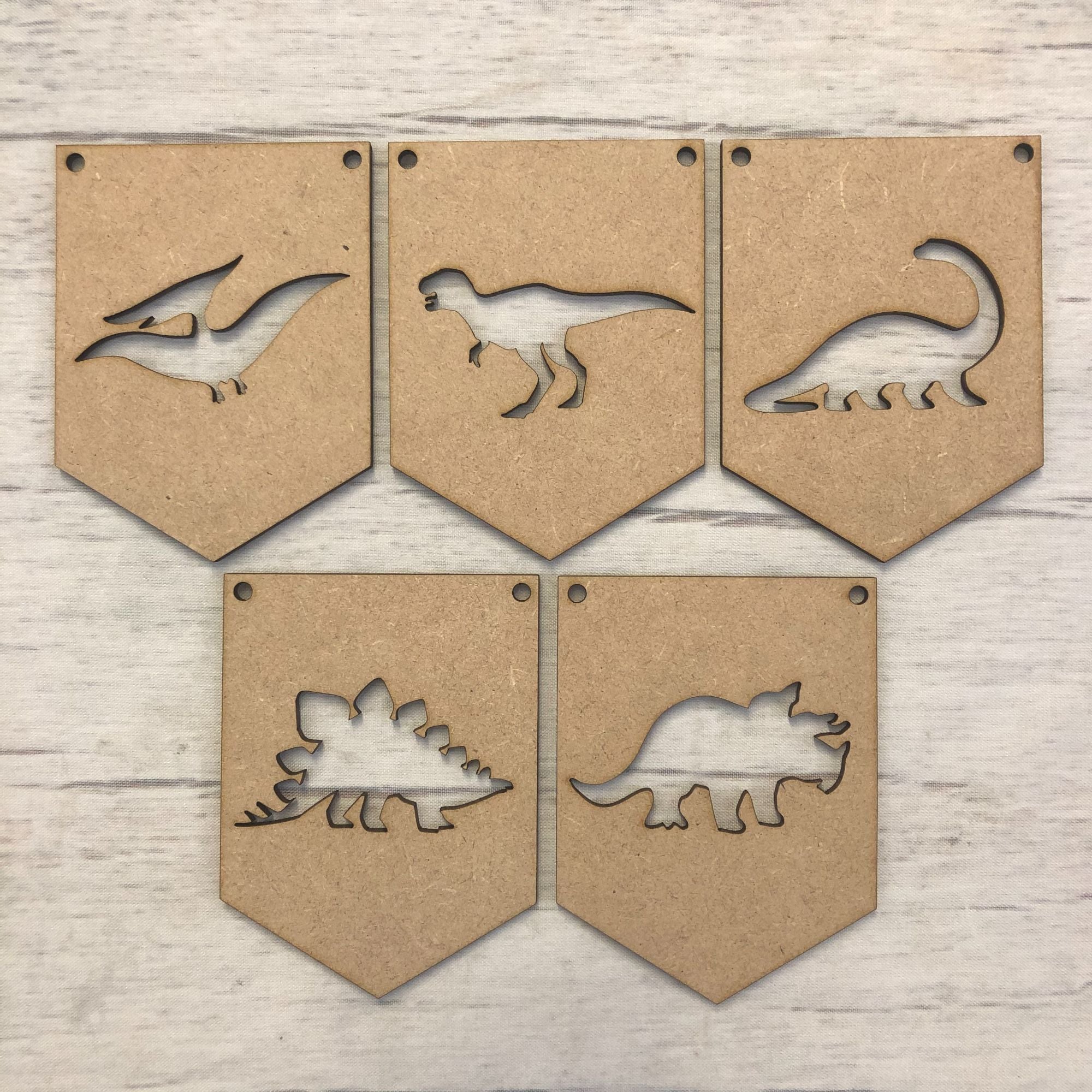 Bunting - Dinosaur - (Pack of 5) Wooden Craft Shape