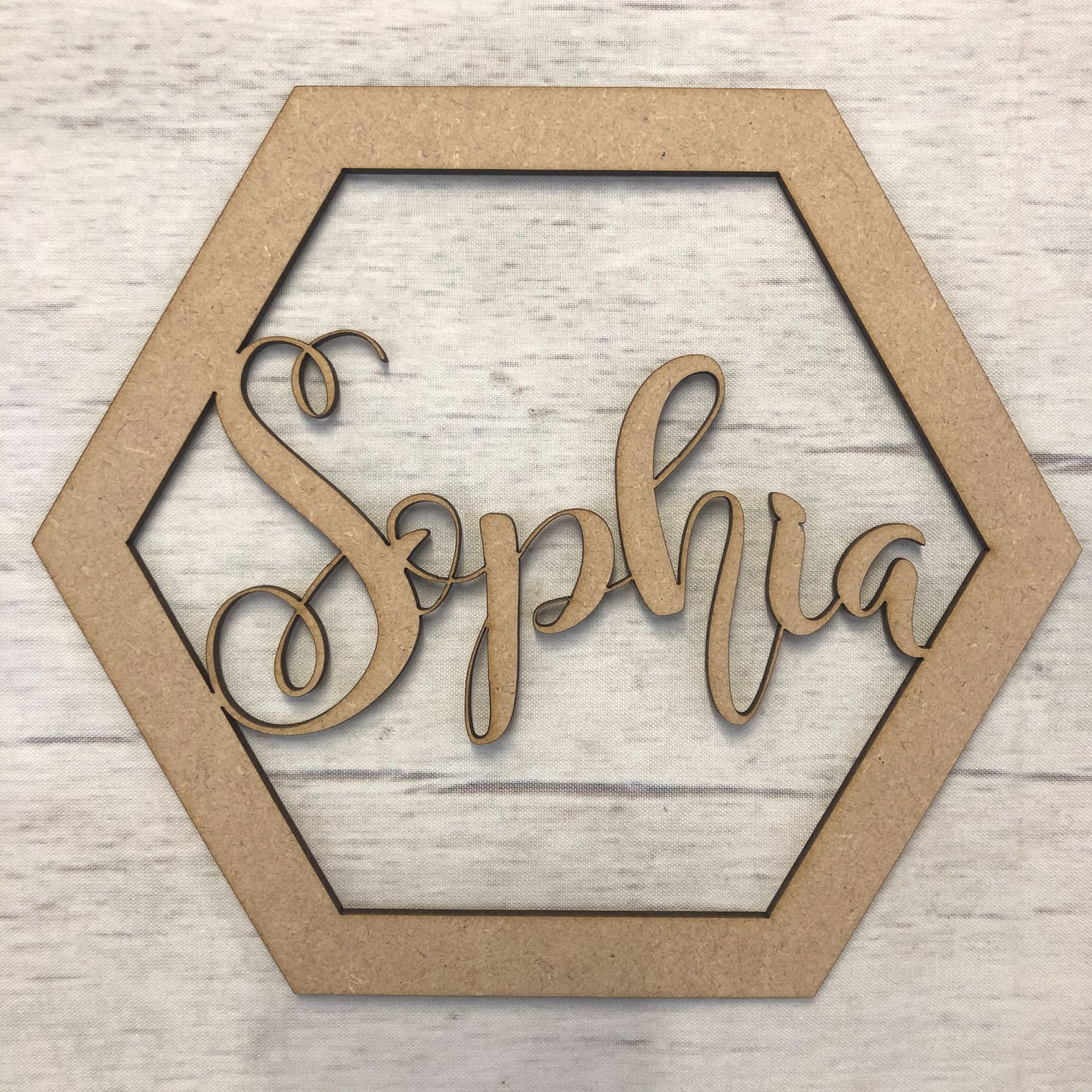 Hoop Hexagon - Customised (Magnolia Sky Font) Wooden Craft Shape