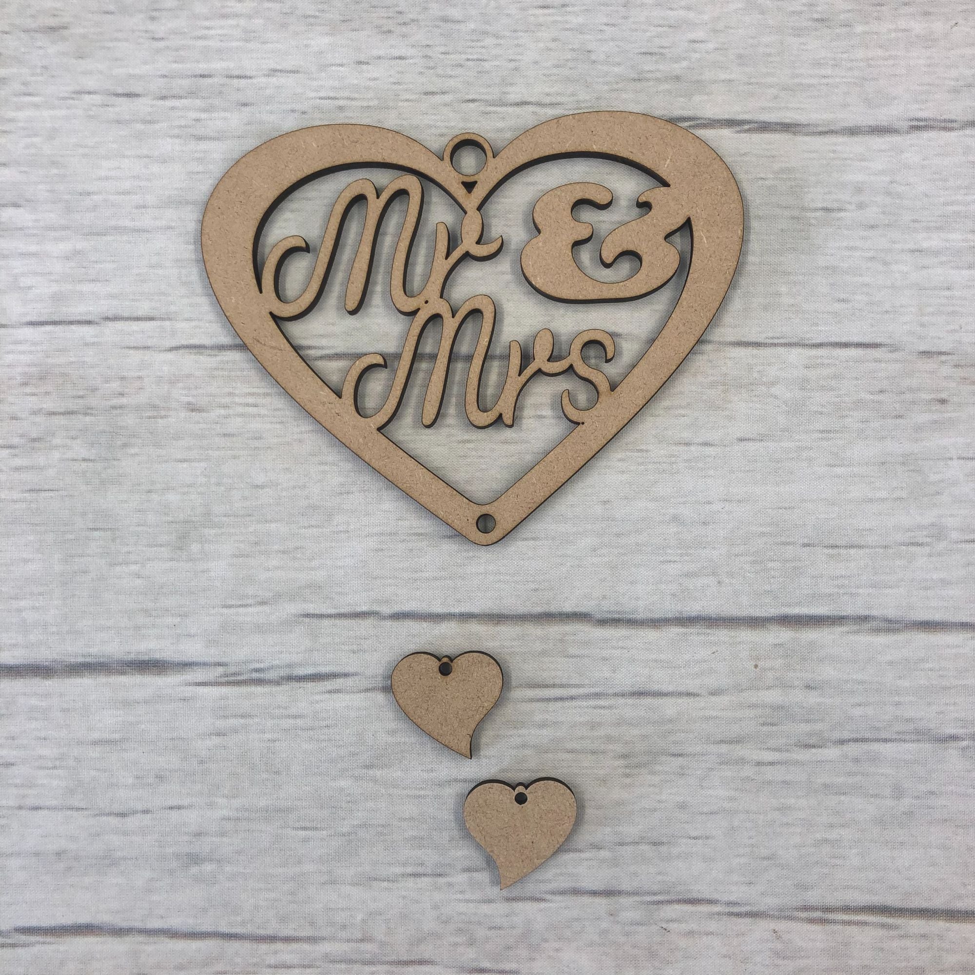 Hanging heart - 'Mr & Mrs' 2 Wooden Craft Shape