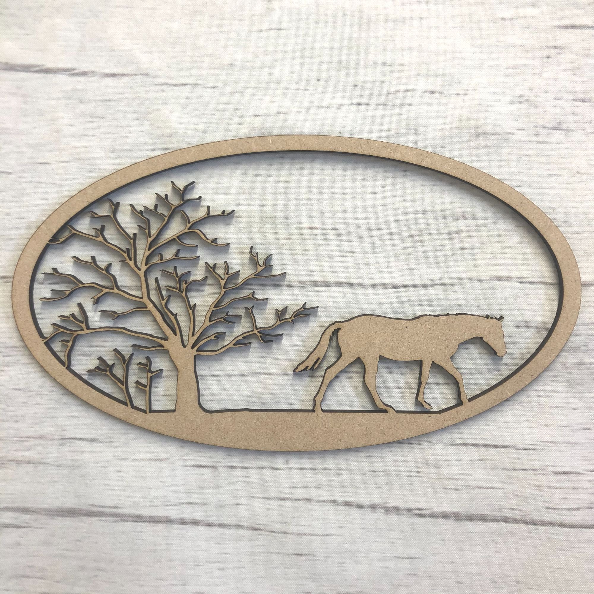 Box topper - keepsake memory box - Horse & Tree 2 Wooden Craft Shape