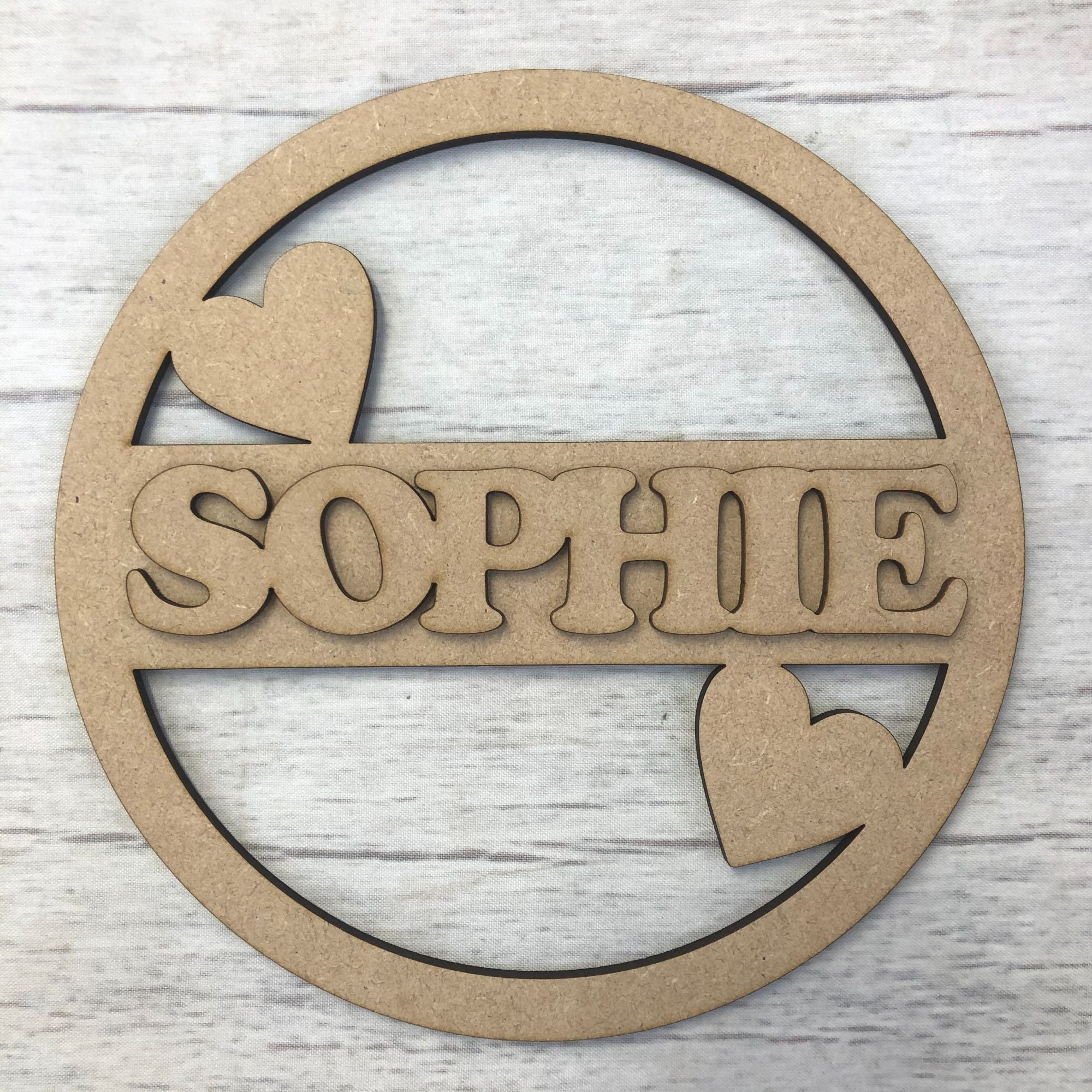Hoop - Name Customised (Hearts) Wooden Craft Shape