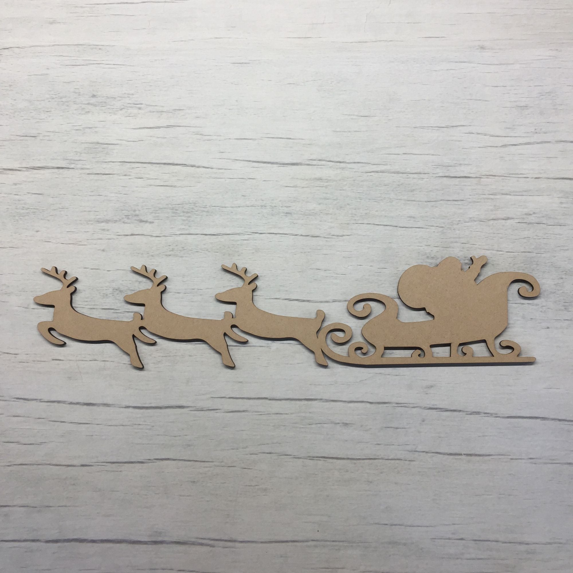 Santa Sleigh with three Reindeer' plaque Wooden Craft Shape
