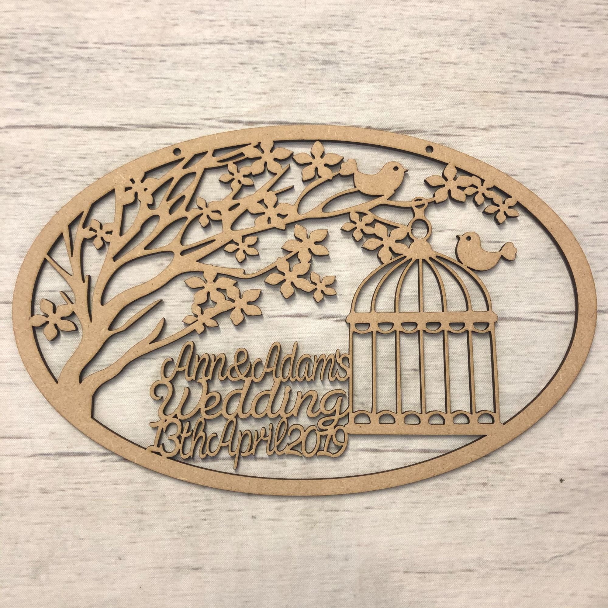 Birdhouse wedding plaque - Customised Wooden Craft Shape