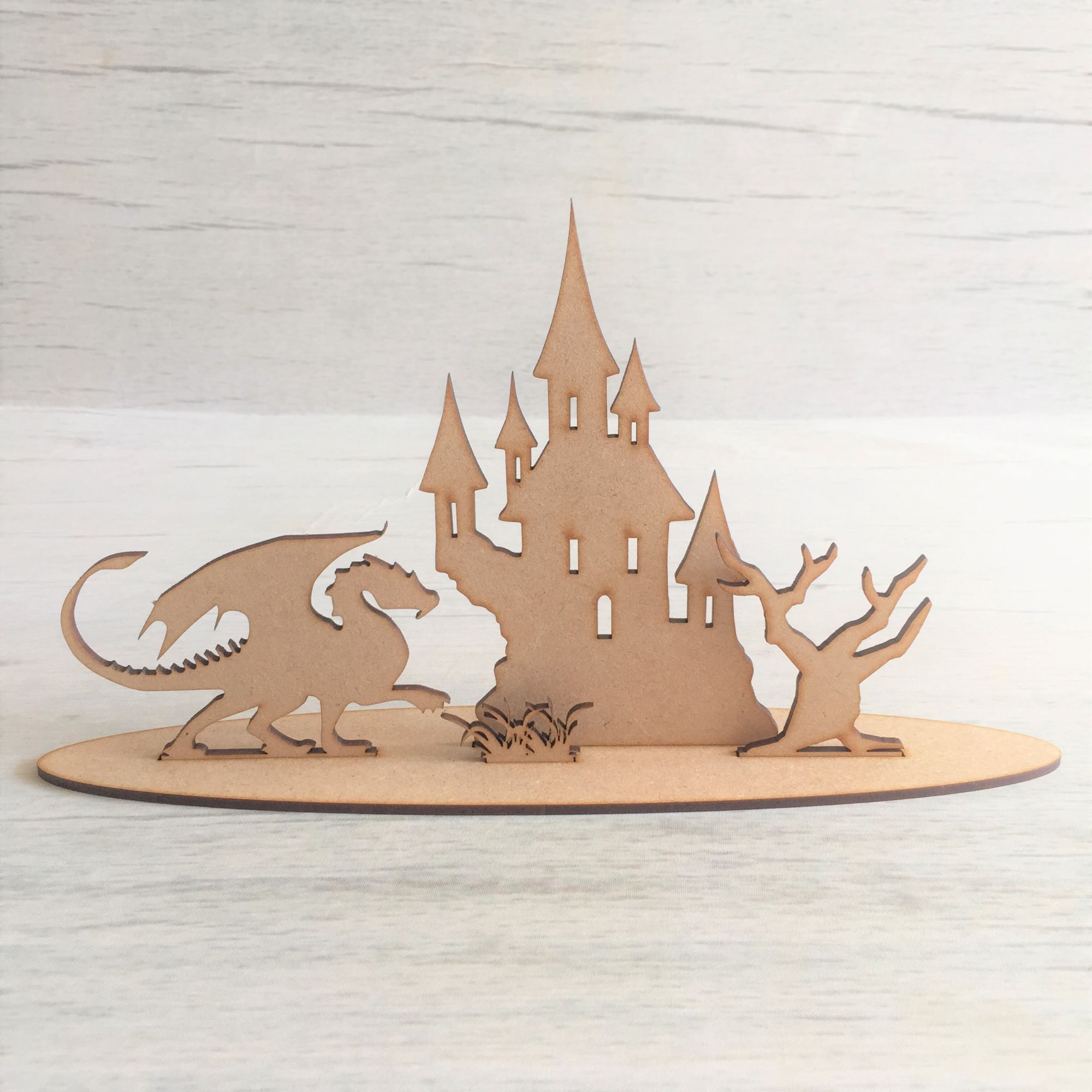 Dragon Castle scene - freestanding Wooden Craft Shape