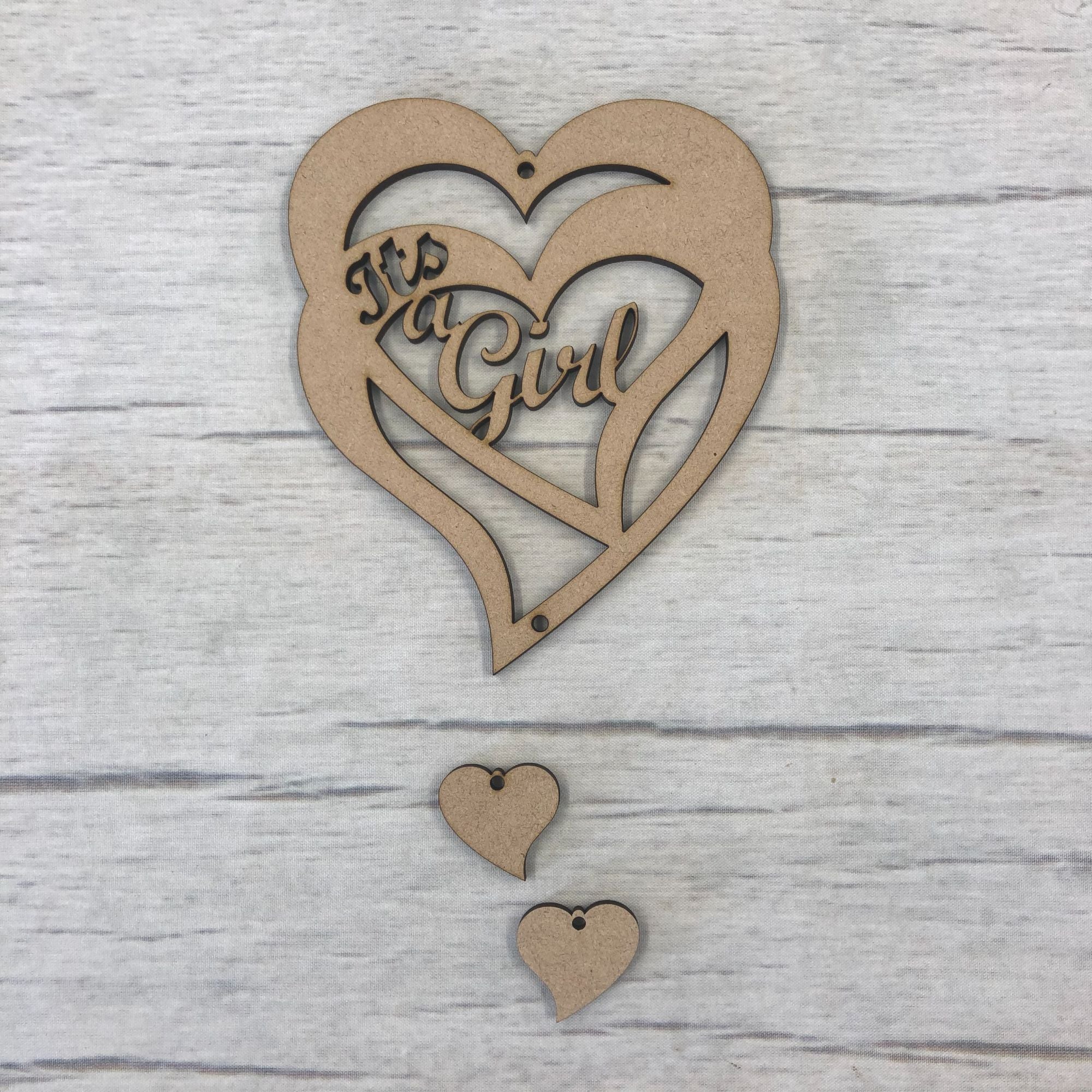 Hanging heart - 'It's a girl' Wooden Craft Shape