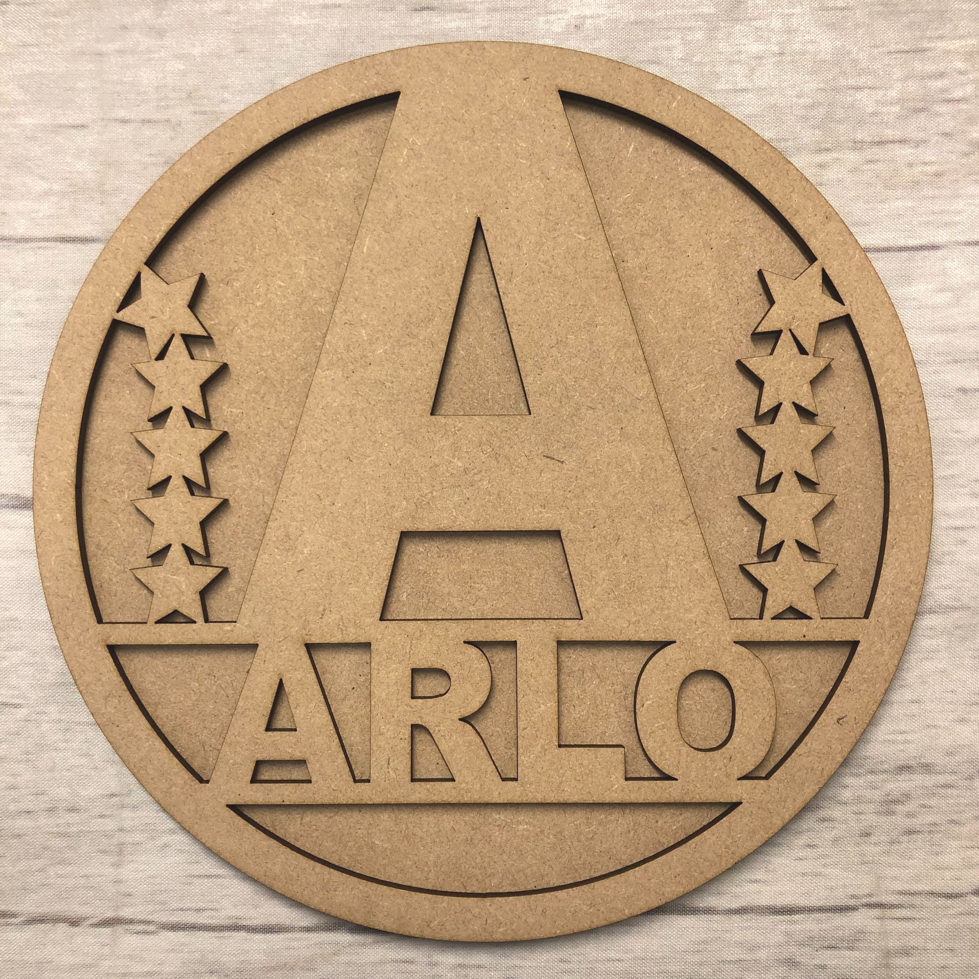 Hoop Plaque  - Name Customised (Initial Star) Wooden Craft Shape