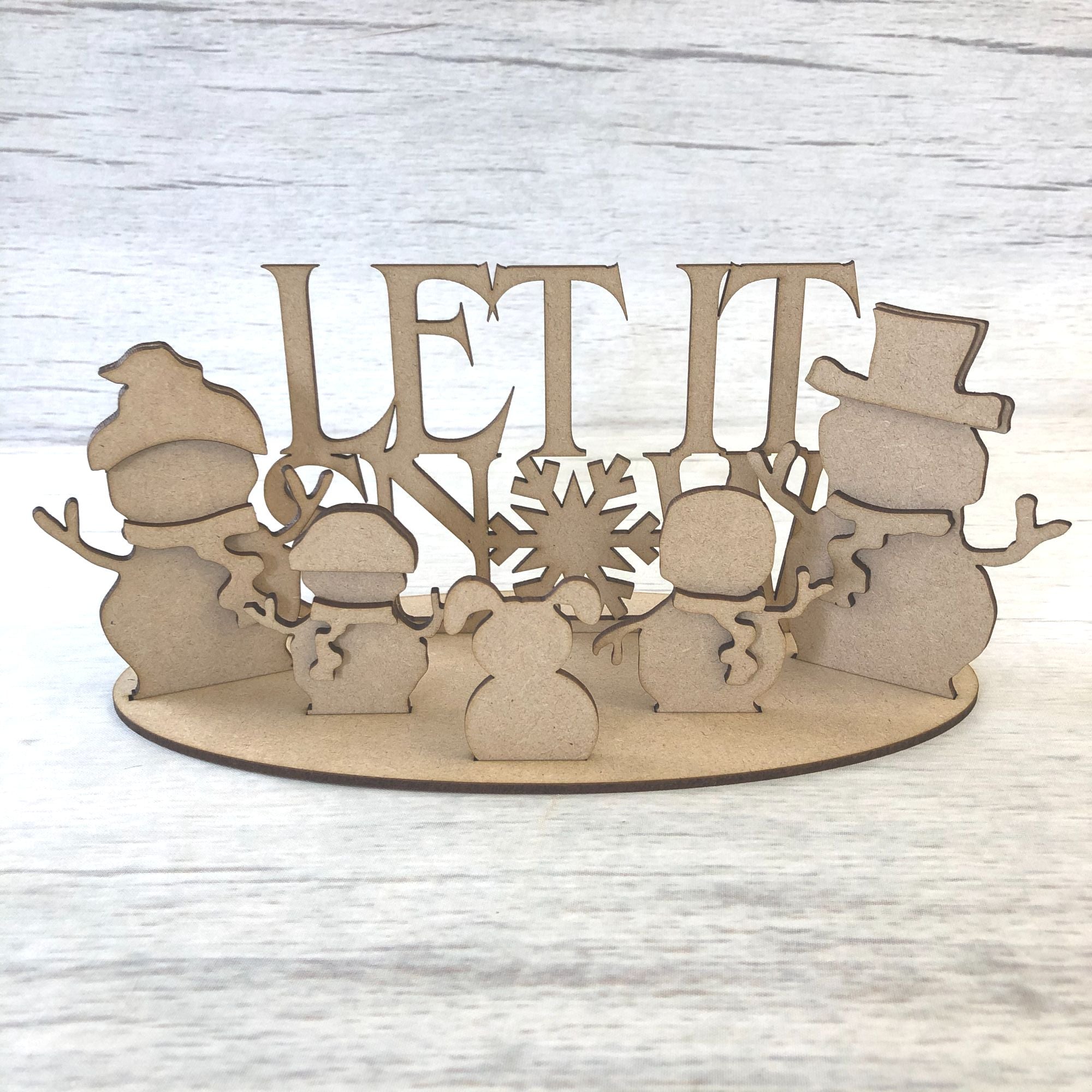Christmas Snowman family scene - freestanding Wooden Craft Shape