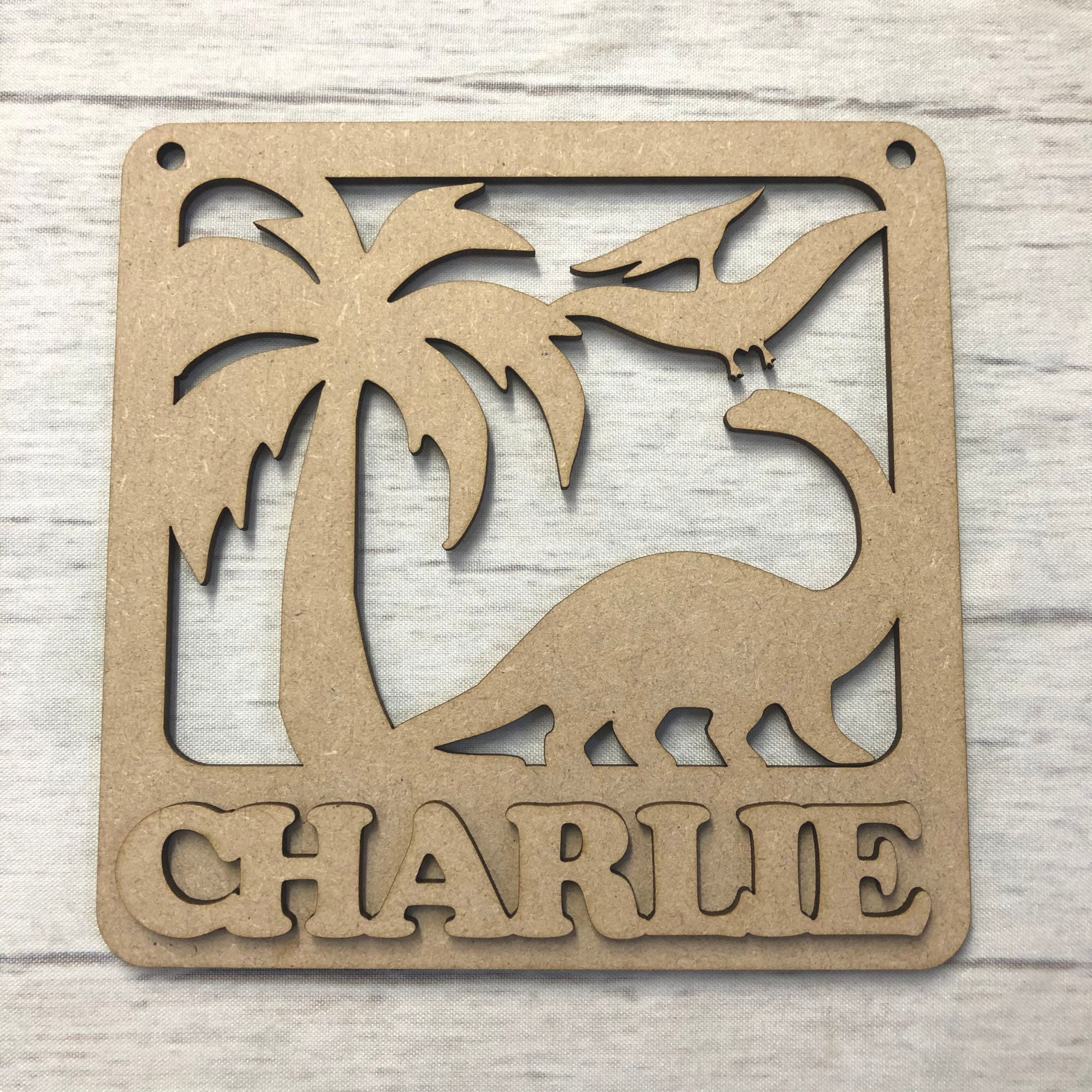 Nursery plaque - Personalised Dinosaur design Wooden Craft Shape