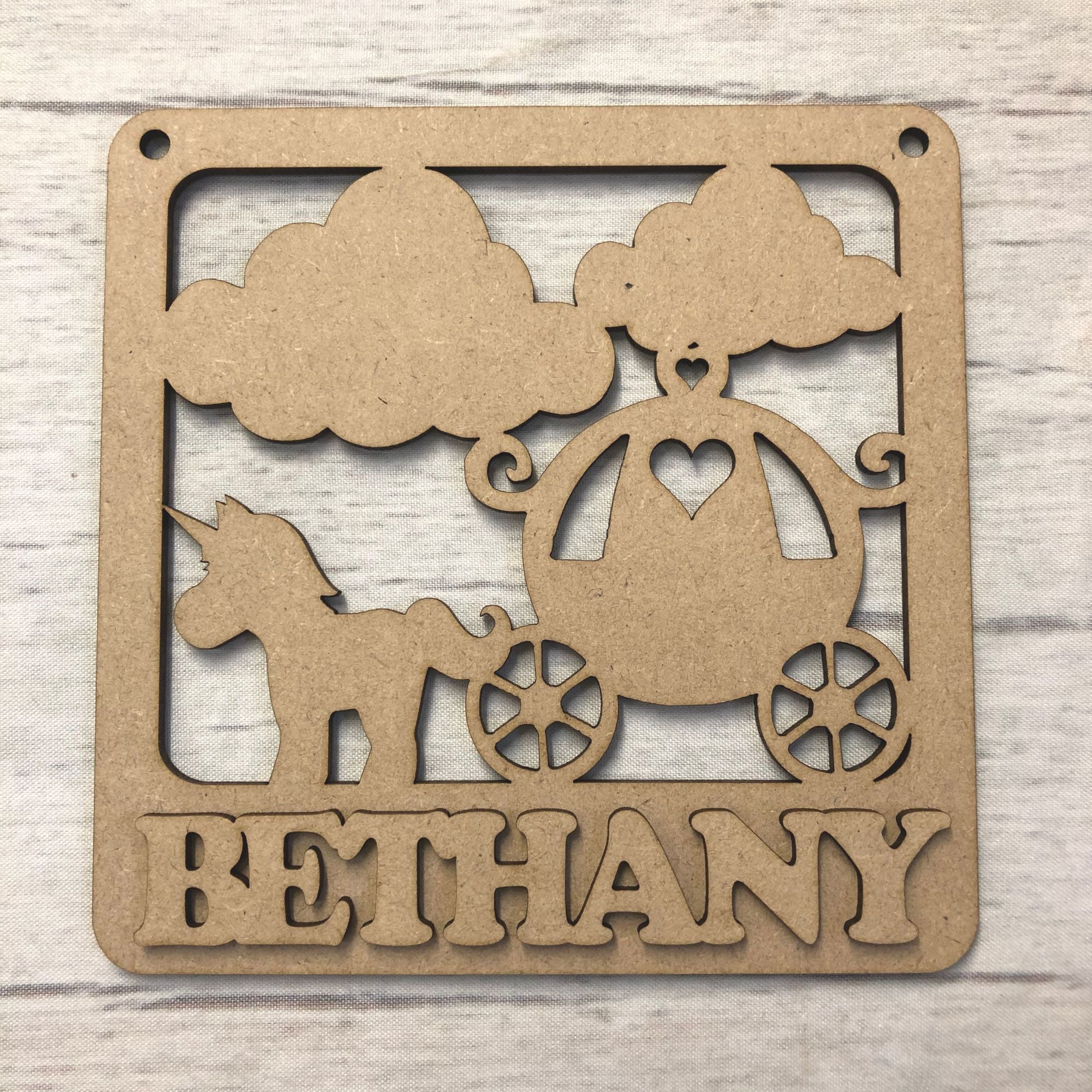 Nursery plaque - Personalised Unicorn & Carriage design