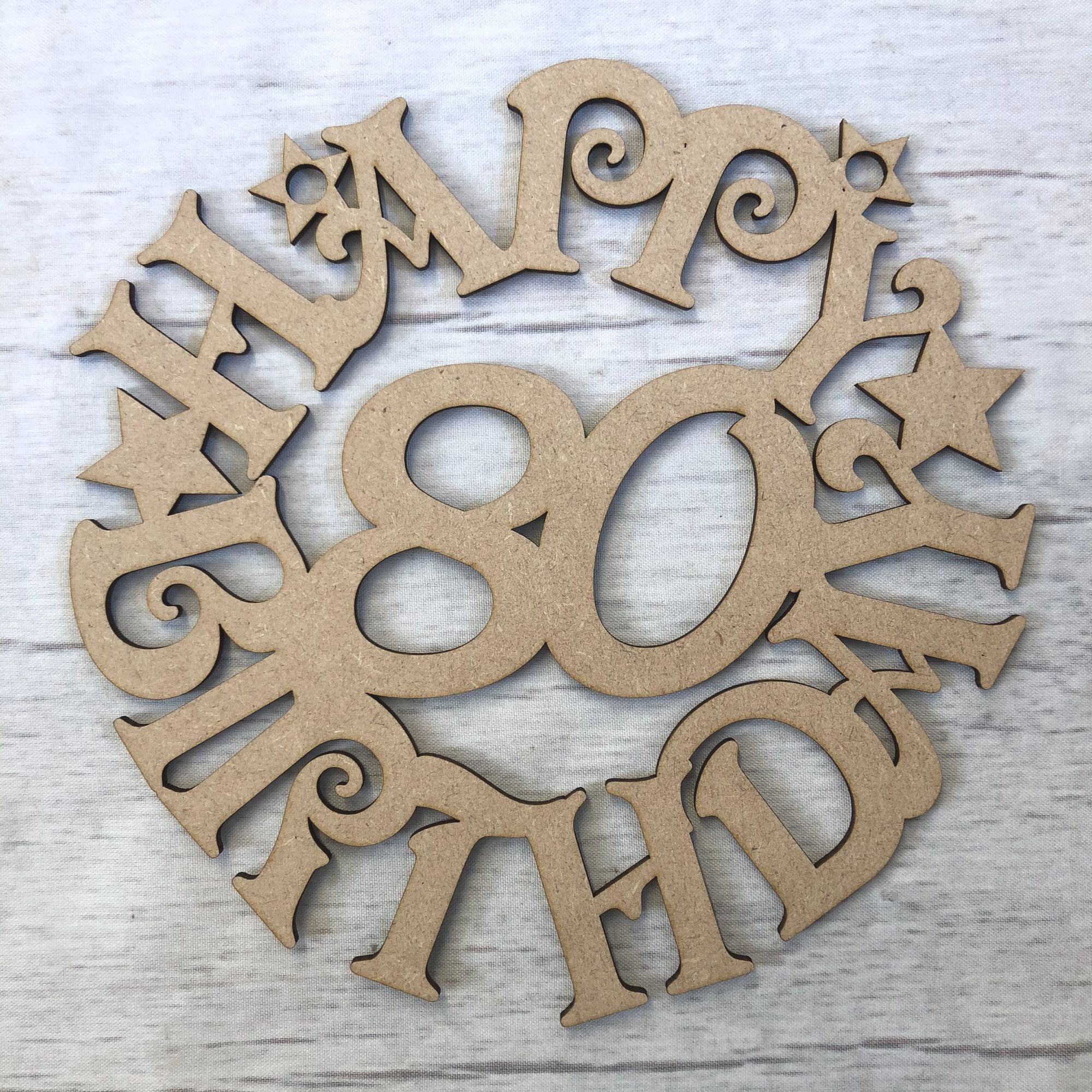 Happy Birthday wreath plaque - Personalised Wooden Craft Shape