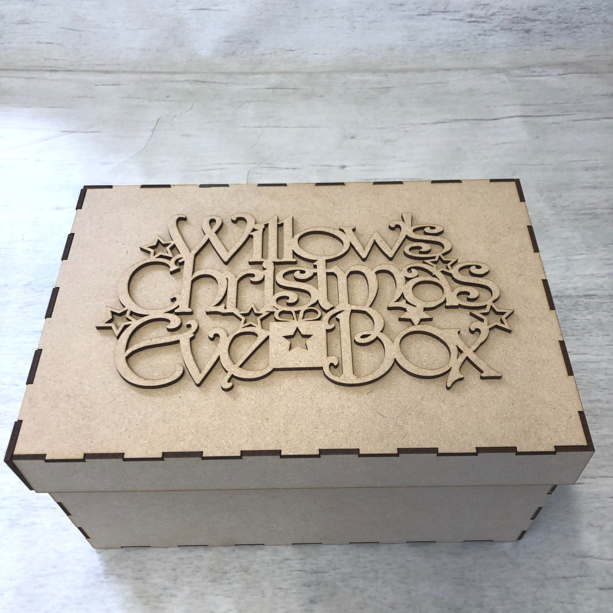 Keepsake box & topper - Christmas Eve Box  - customised Wooden Craft Shape
