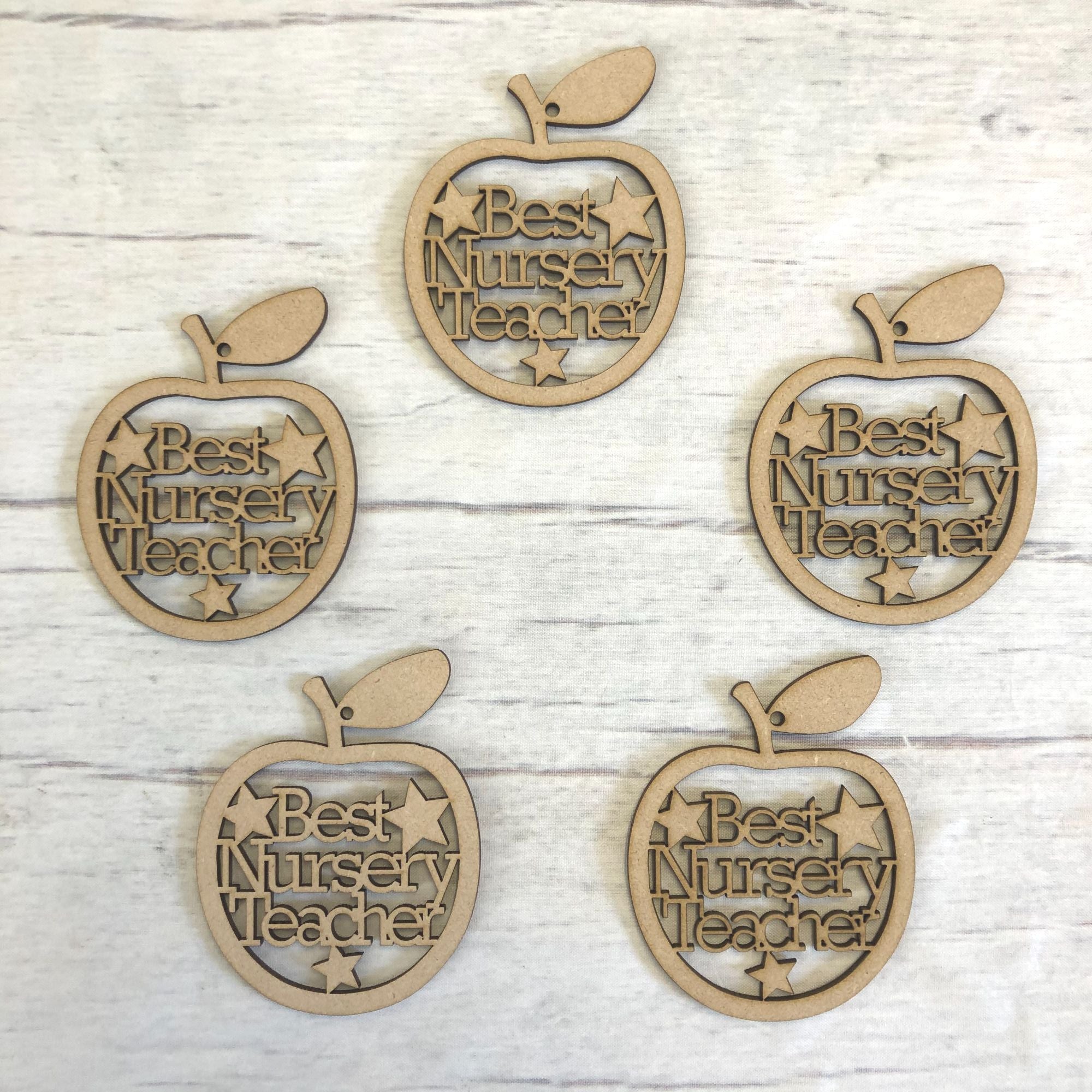 Best Nursery Teacher apple hangers - set of 5 Wooden Craft Shape