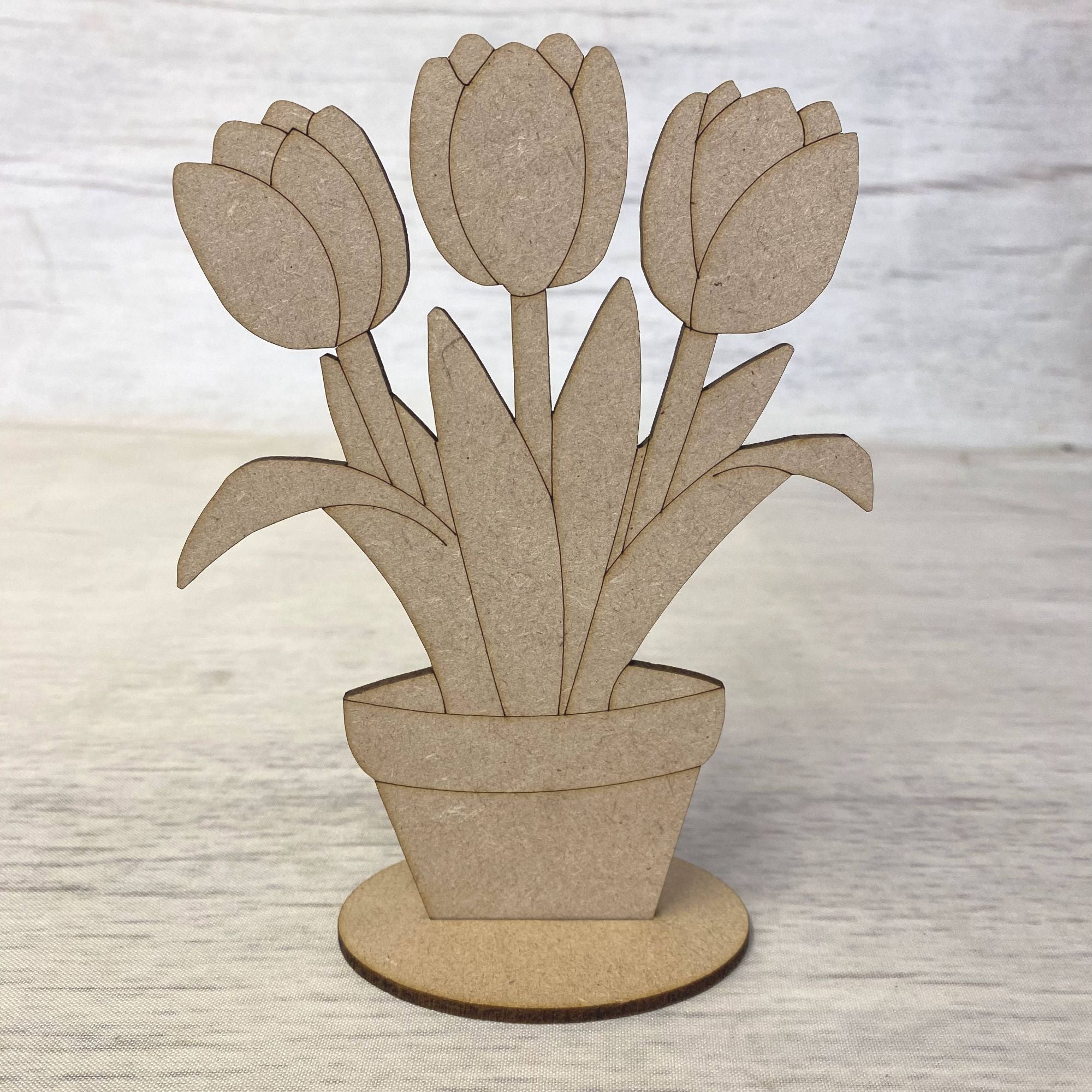 Tulip in Pot with Stand - Engraved Wooden Craft Shape