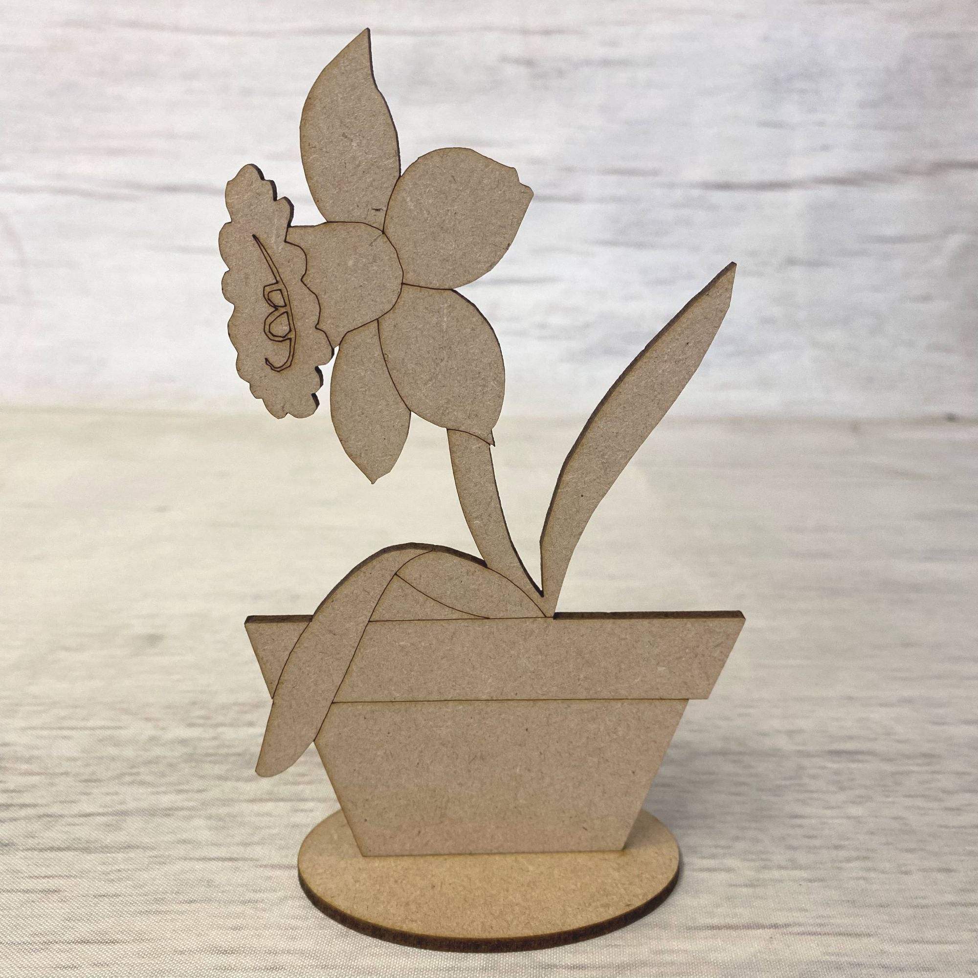 Daffodil in Pot with Stand - Engraved Wooden Craft Shape
