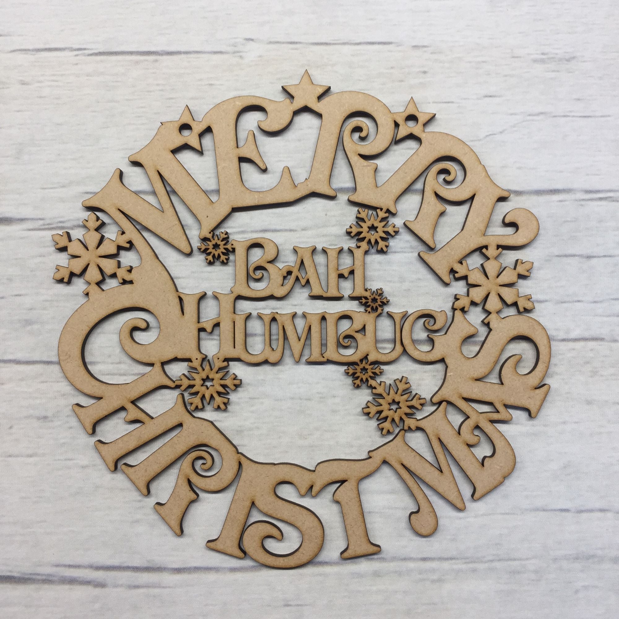 Christmas 'Bah Humbug' wreath hanging plaque Wooden Craft Shape