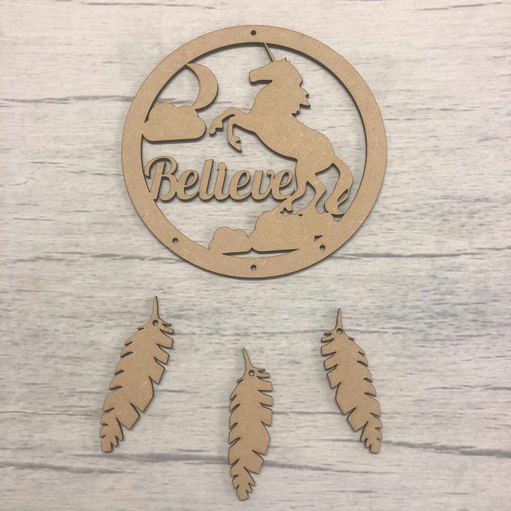 Believe' Unicorn dream catcher Wooden Craft Shape