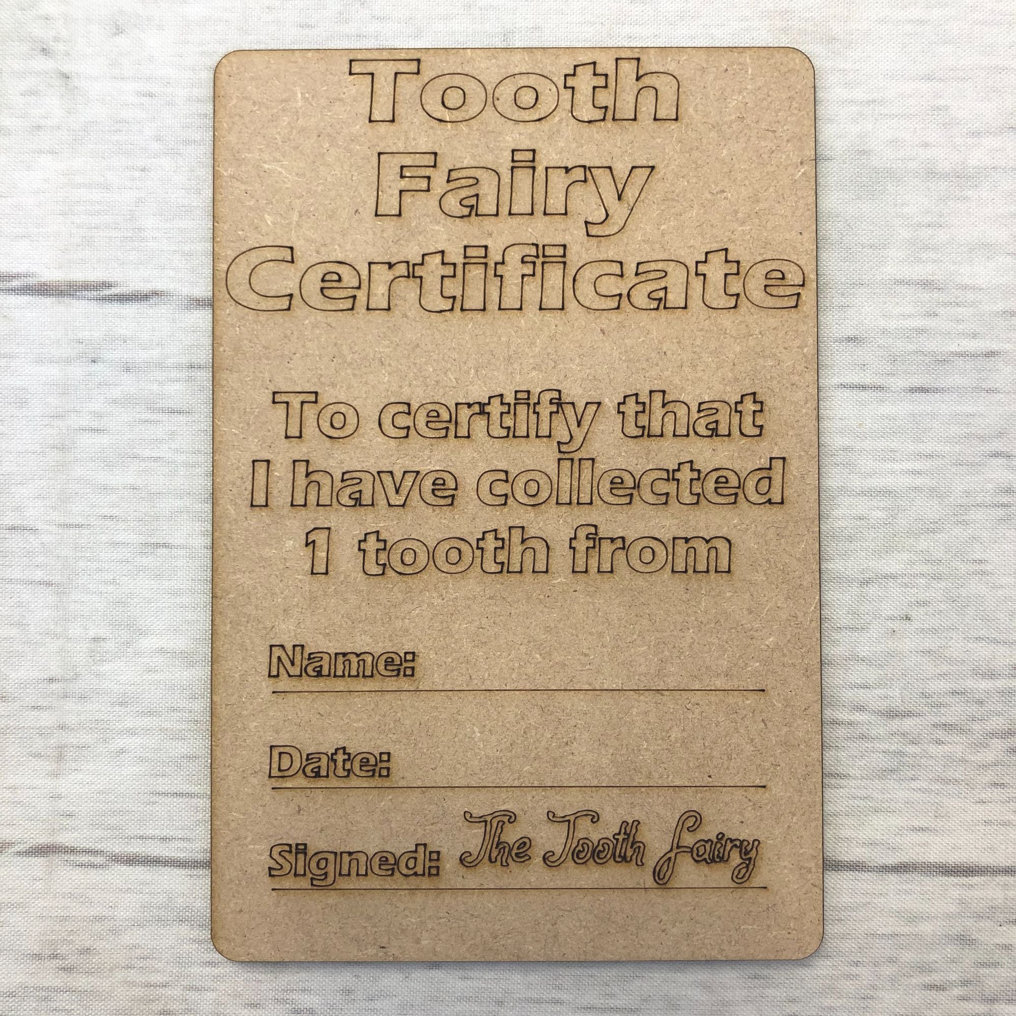Tooth Fairy Certificate Wooden Craft Shape
