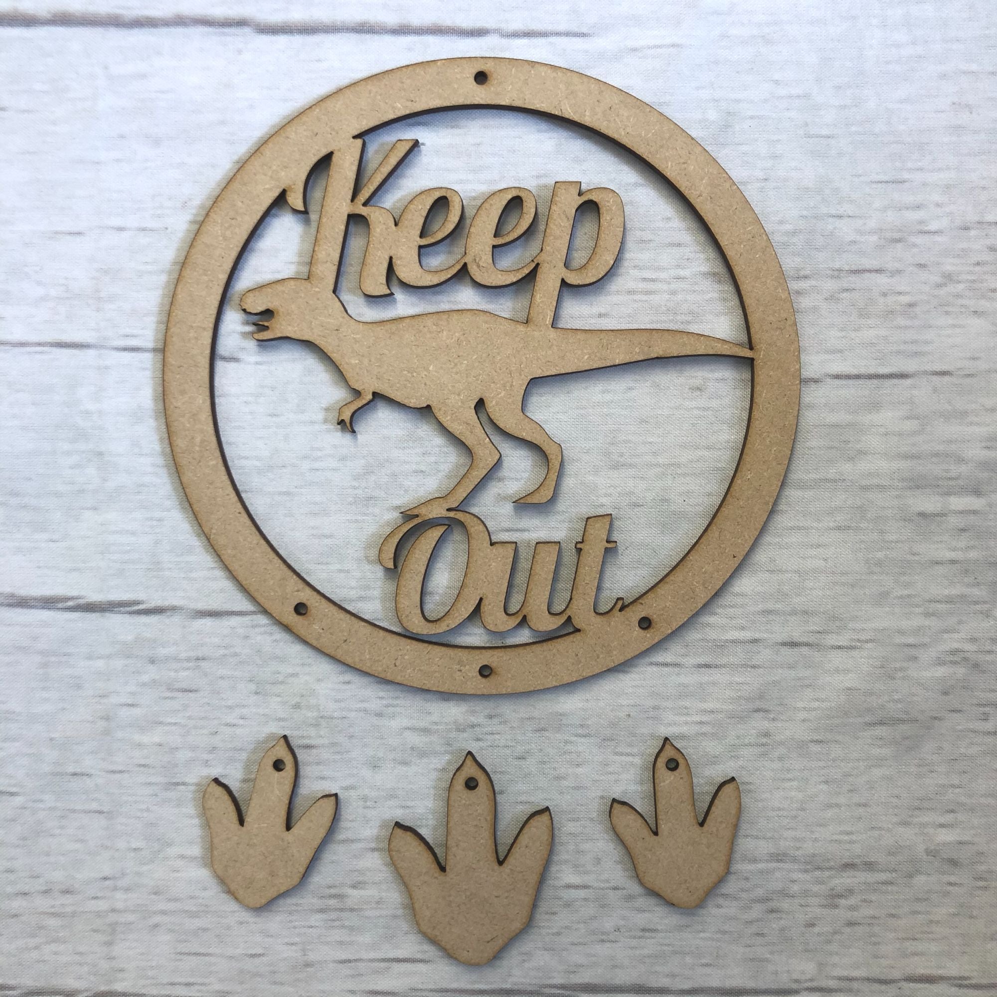 Keep Out' Dinosaur dream catcher Wooden Craft Shape