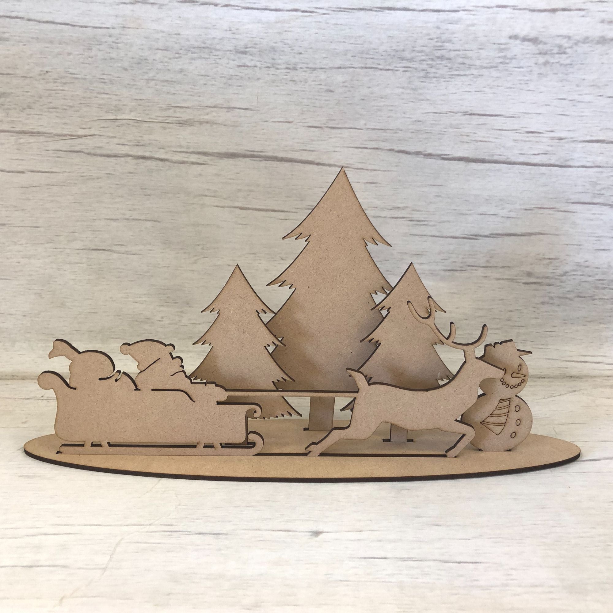 Christmas Santa and Sleigh scene - freestanding Wooden Craft Shape