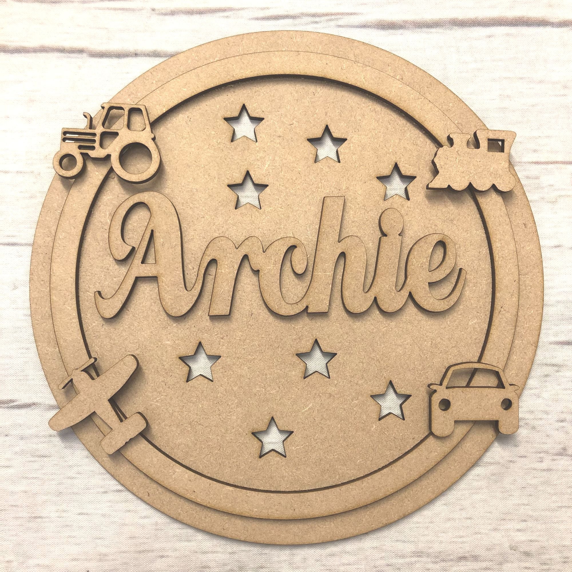 Hoop Plaque  - Name Customised (Transport) Wooden Craft Shape