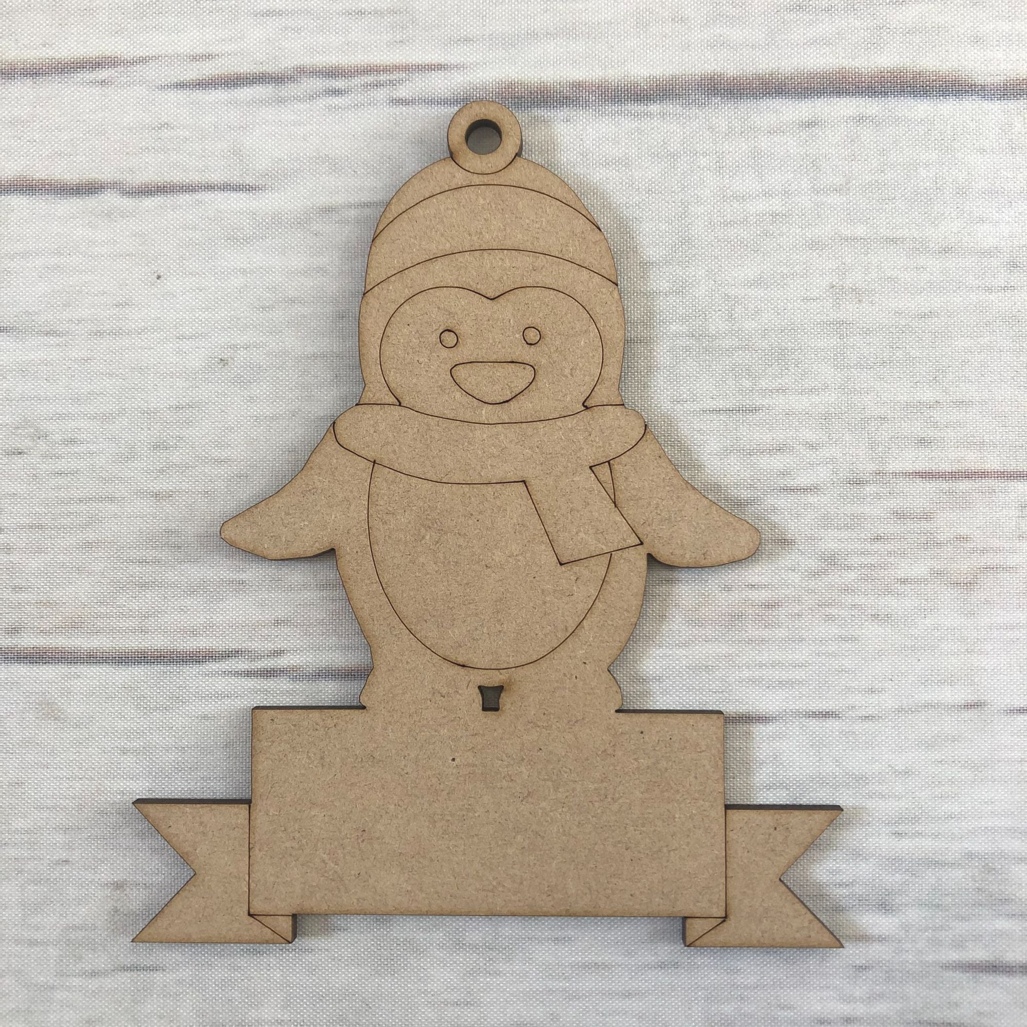 Bauble Scroll - Penguin Wooden Craft Shape