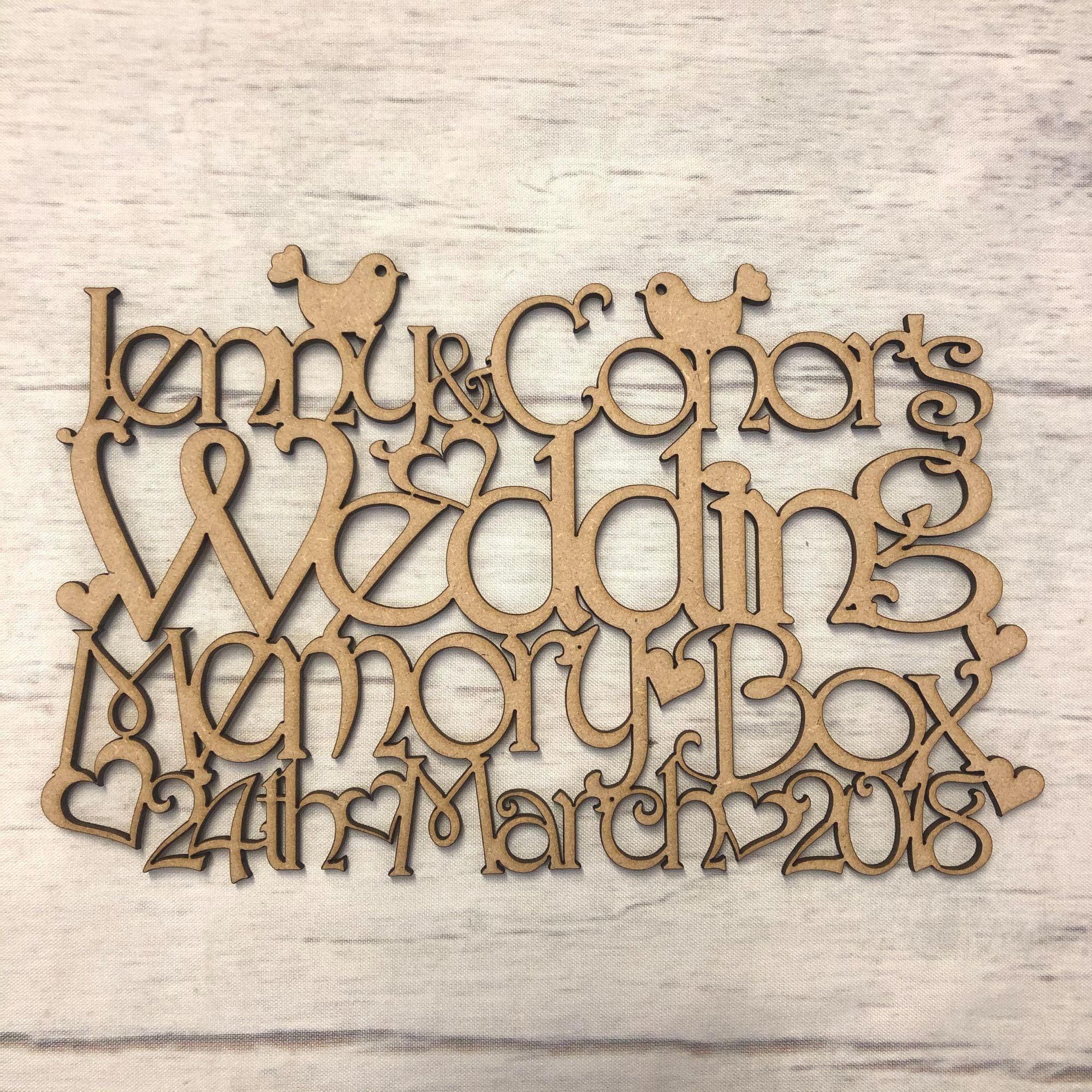 Box topper - keepsake memory box - Customised Wedding box Wooden Craft Shape