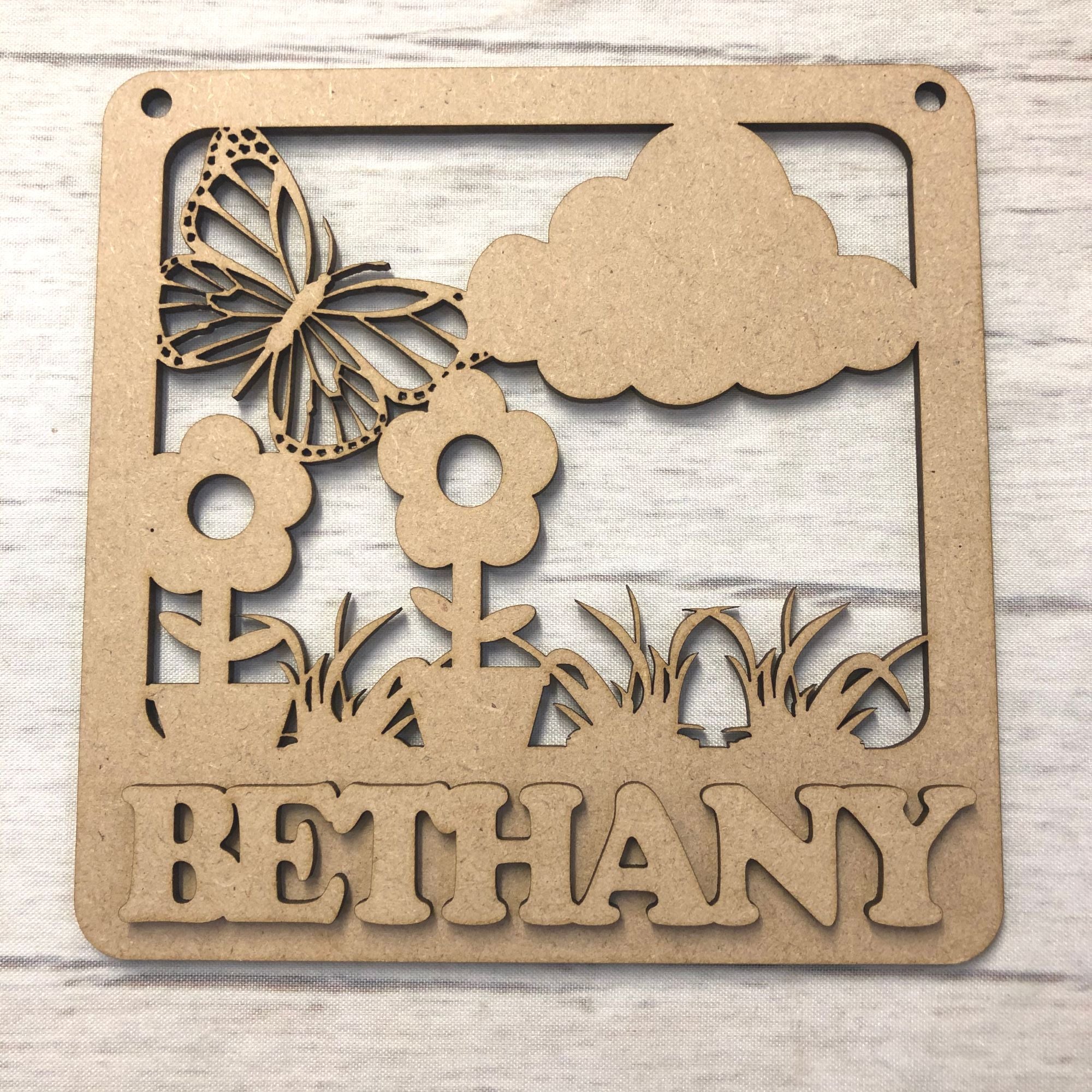 Nursery plaque - Personalised Butterfly Garden design Wooden Craft Shape