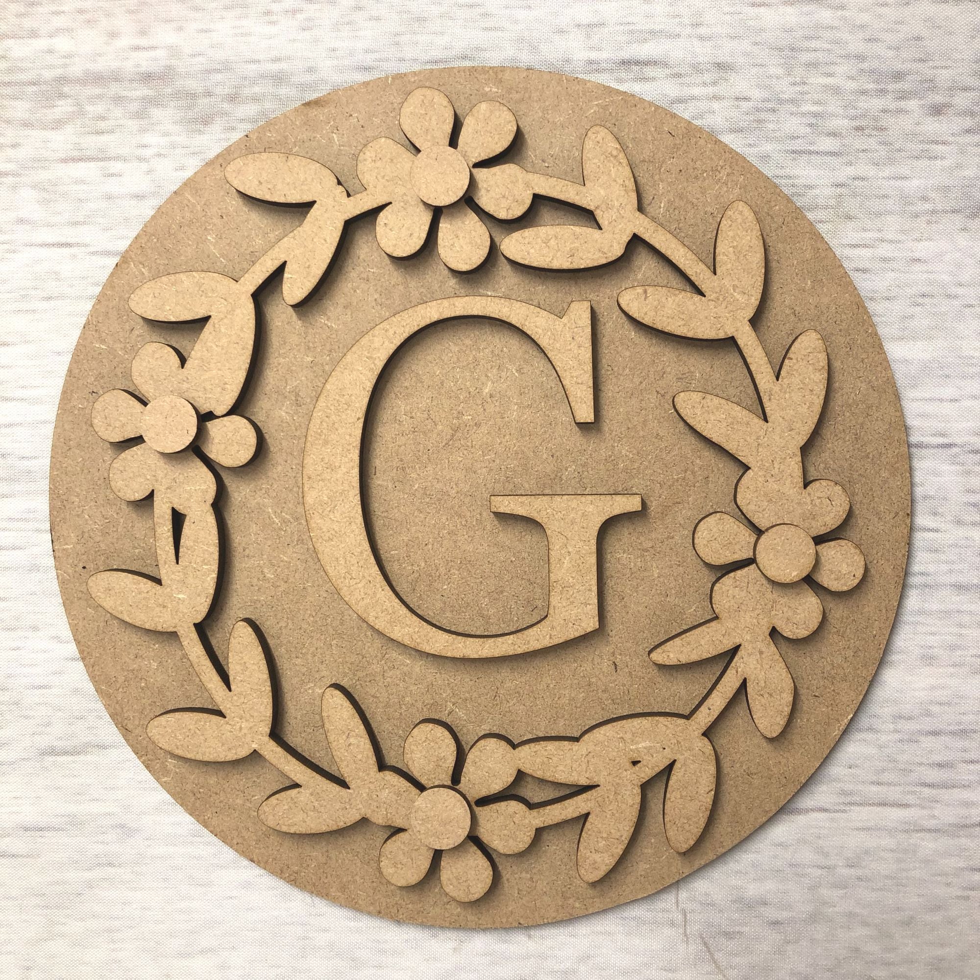 Hoop Plaque  - Initial Customised (Flower) Wooden Craft Shape