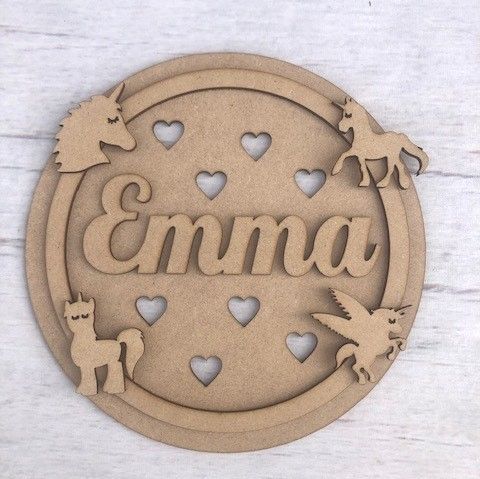 Hoop Plaque  - Name Customised (Unicorns) Wooden Craft Shape