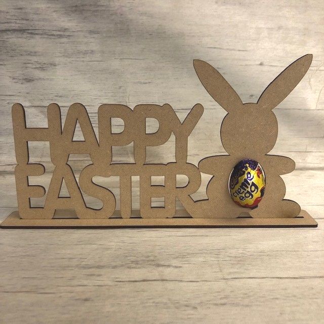 Happy Easter with egg holder - freestanding Wooden Craft Shape